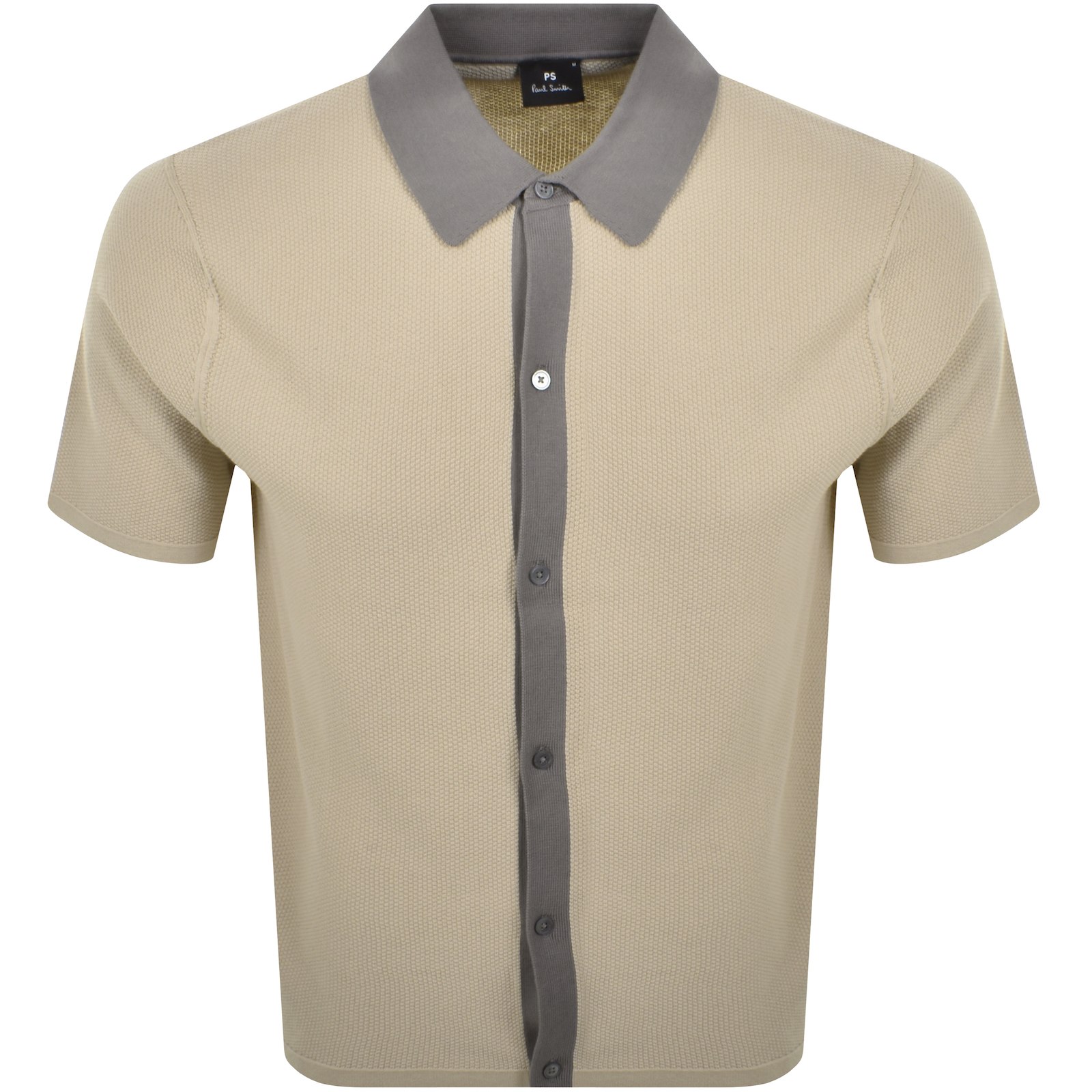 Shop Paul Smith Button Front Knit Polo T Shirt Beige