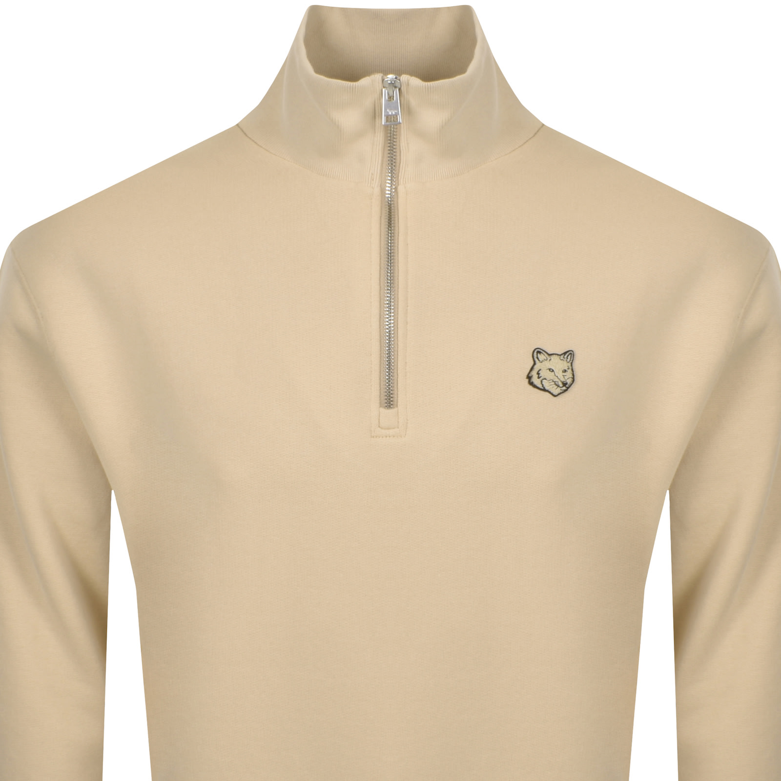Maison Kitsuné Bold Fox Head Patch Comfort Half Zipped Sweatshirt In Nude