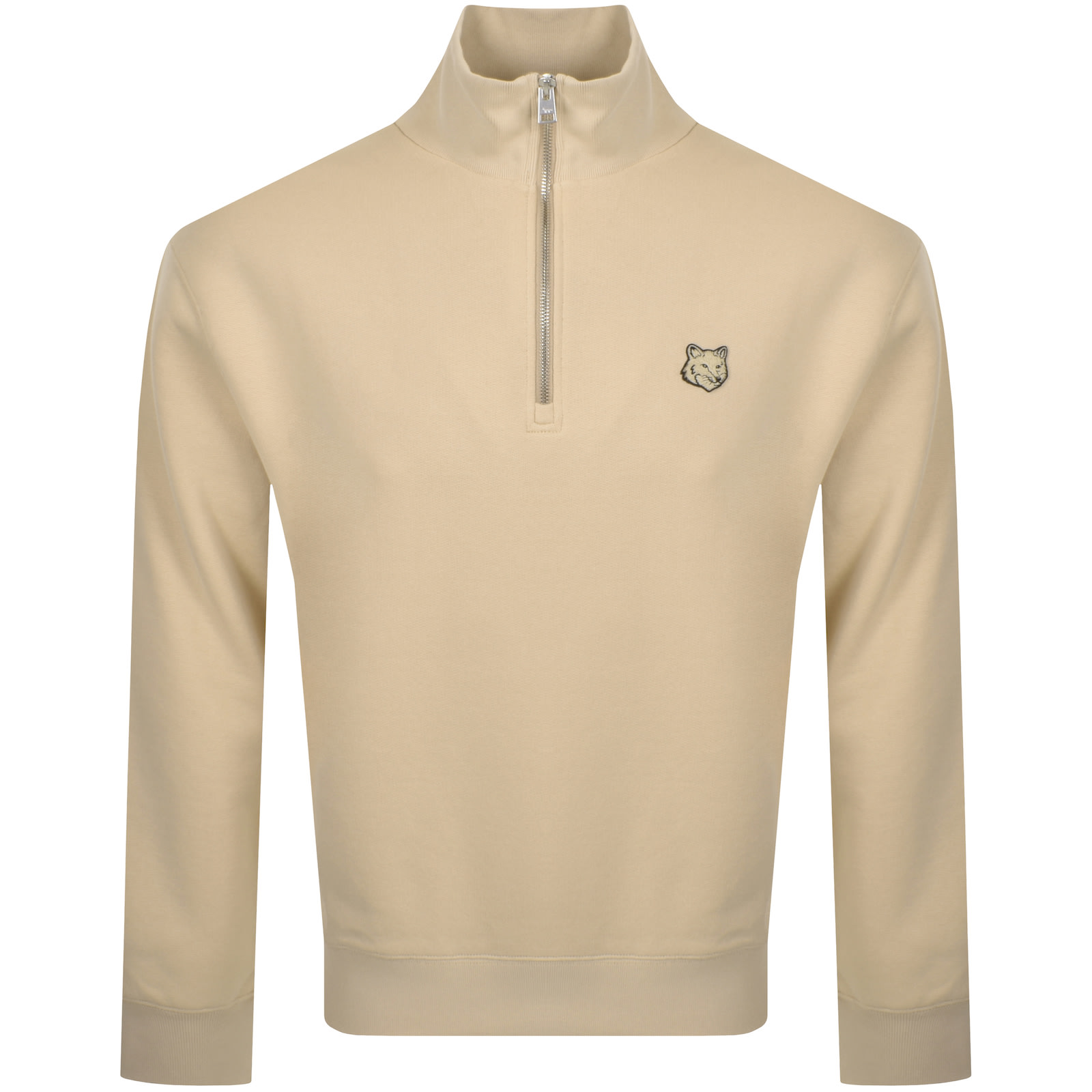 Maison Kitsuné Bold Fox Head Patch Comfort Half Zipped Sweatshirt In Nude