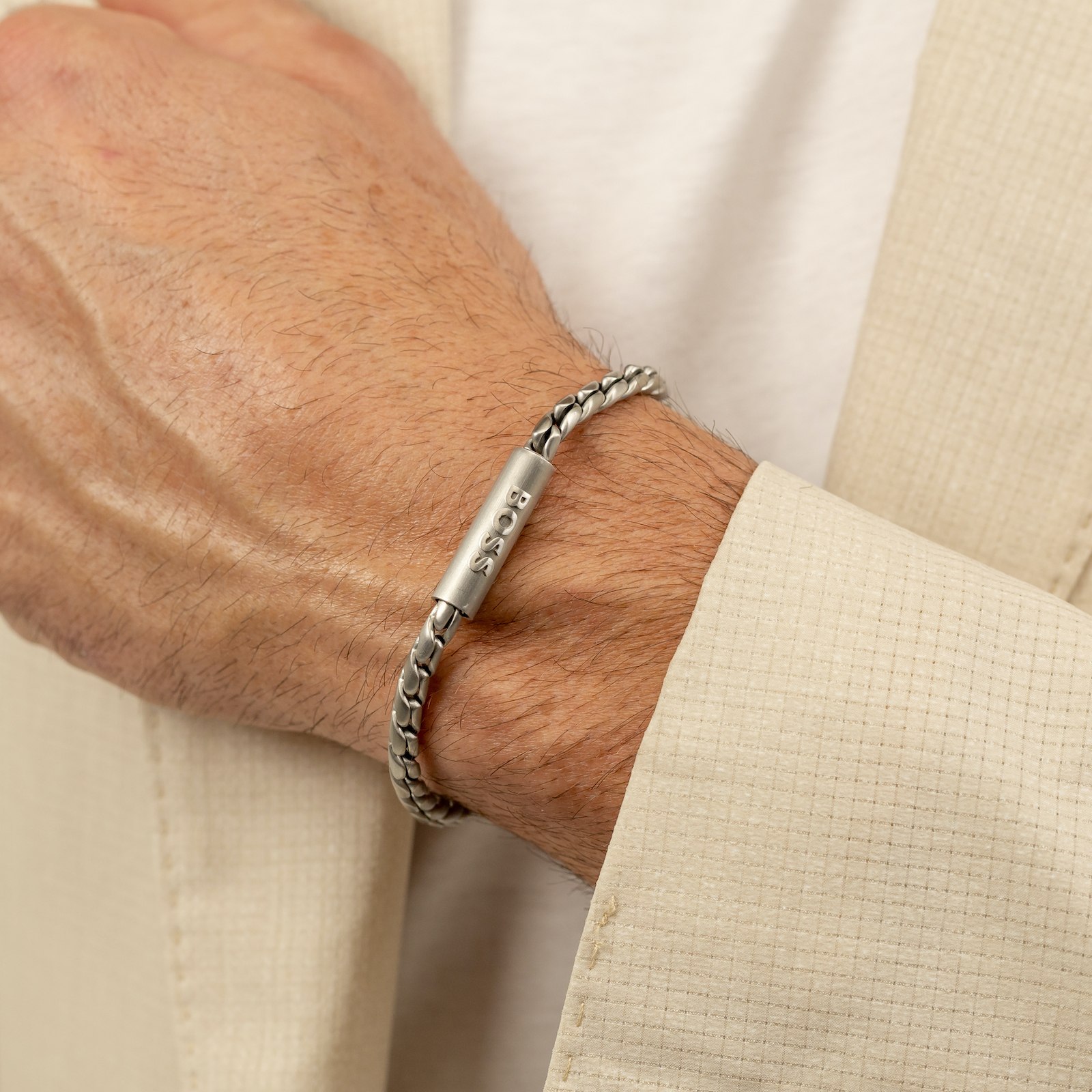 Hugo Boss Boss Doran Braided Chain Bracelet Silver In Silver