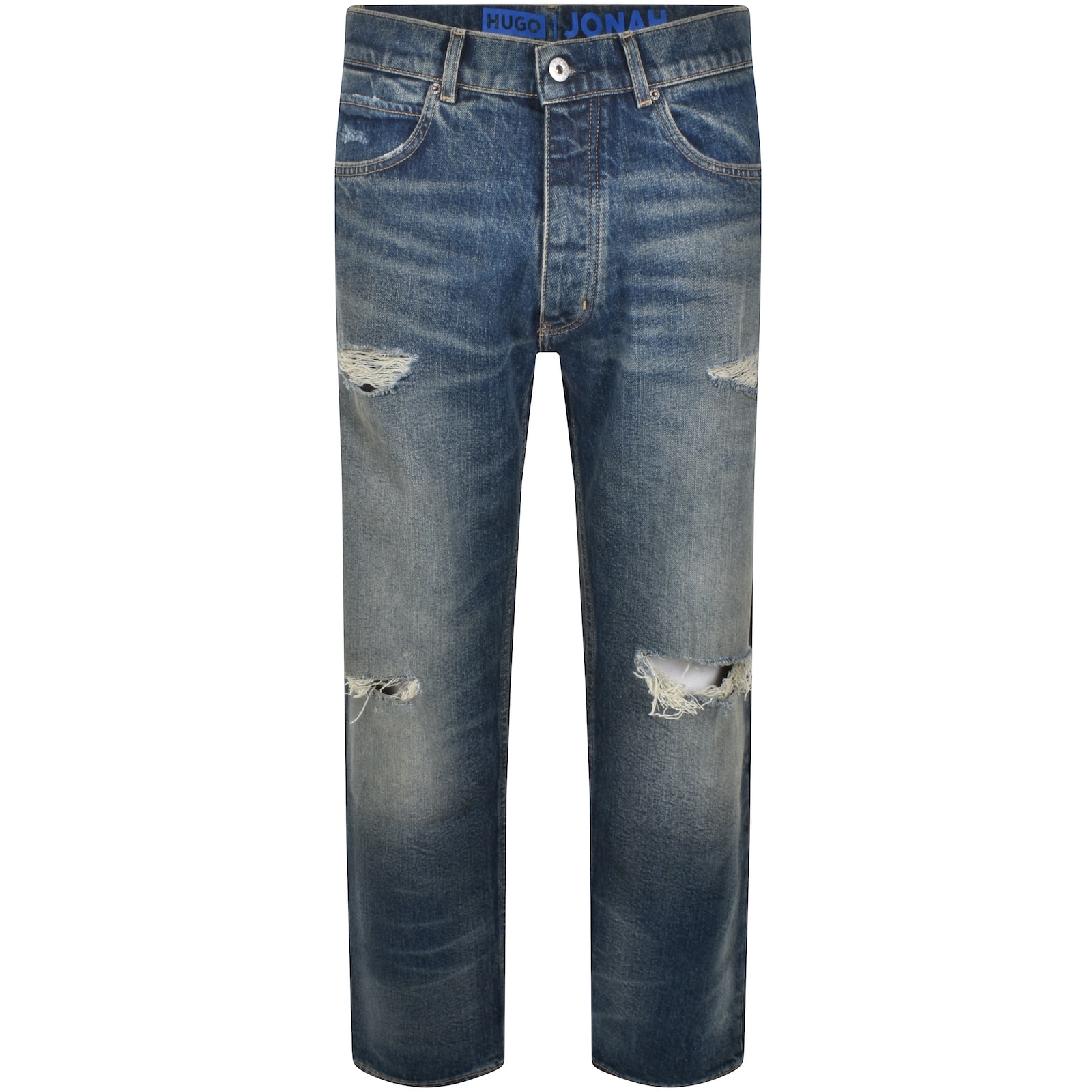 Hugo Blue Straight Fit Jonah Mid Wash Jeans Navy In Navy