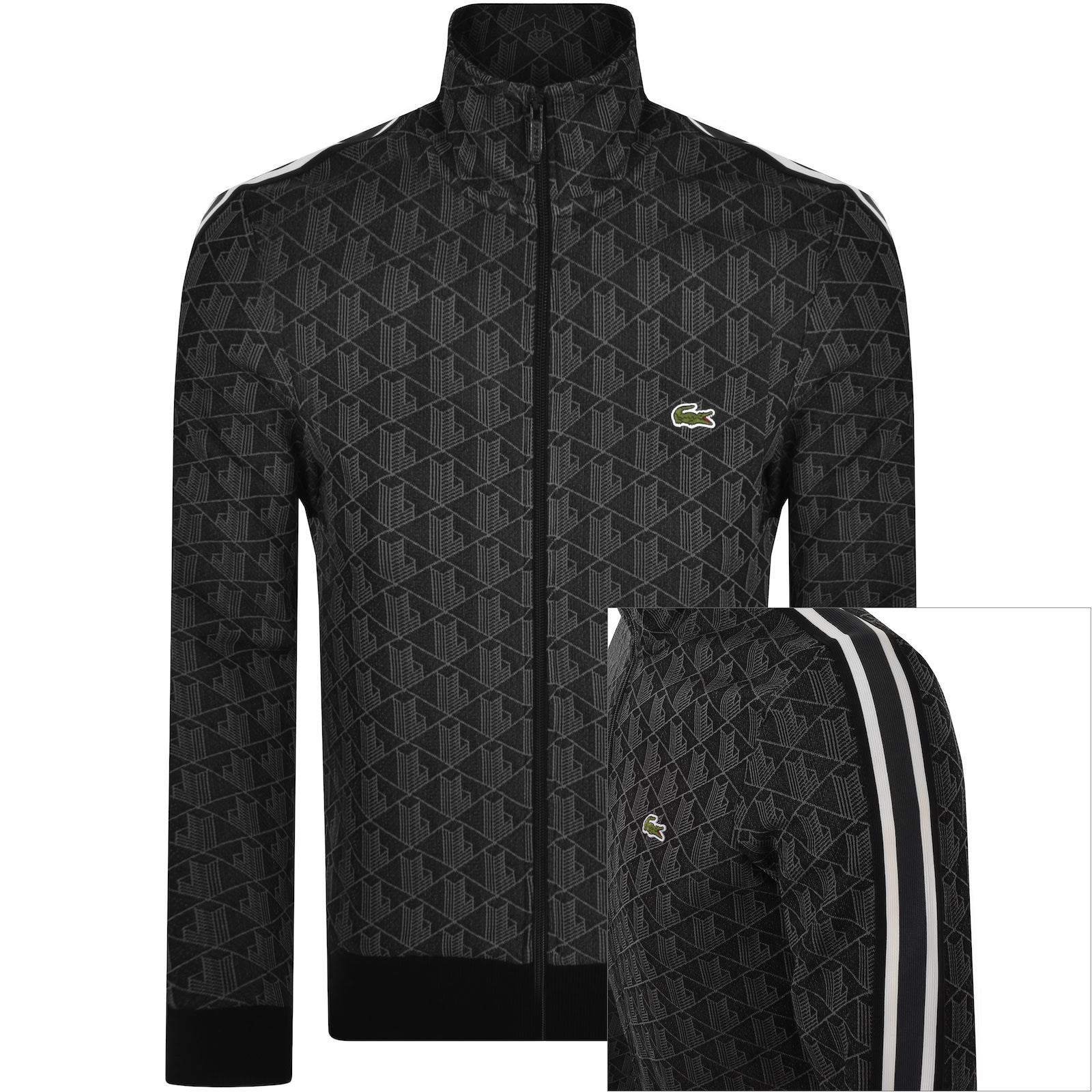 Lacoste Paris Zip-up Jacquard Jacket In Black
