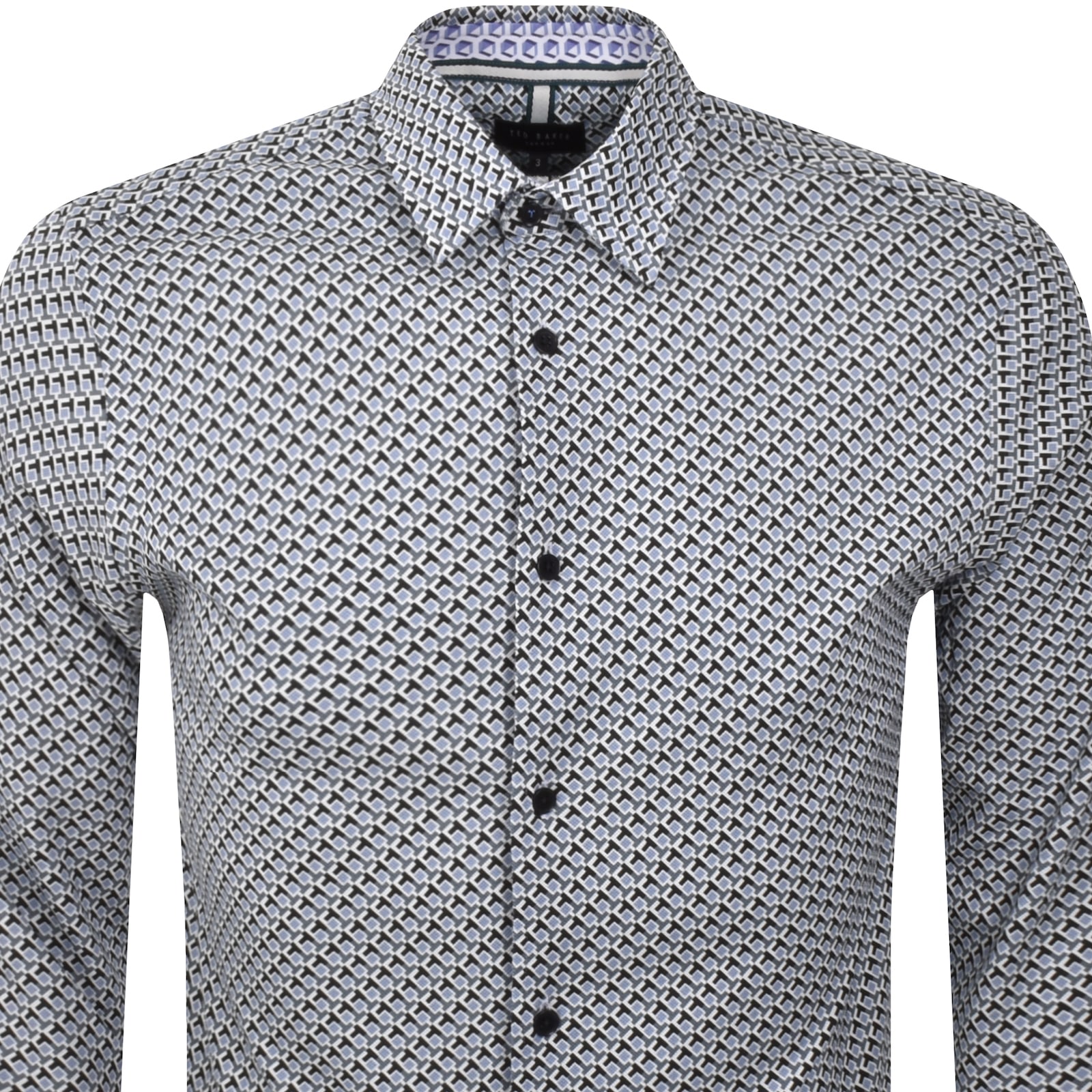 Ted Baker Geo Print Long Sleeve Shirt Blue In Blue