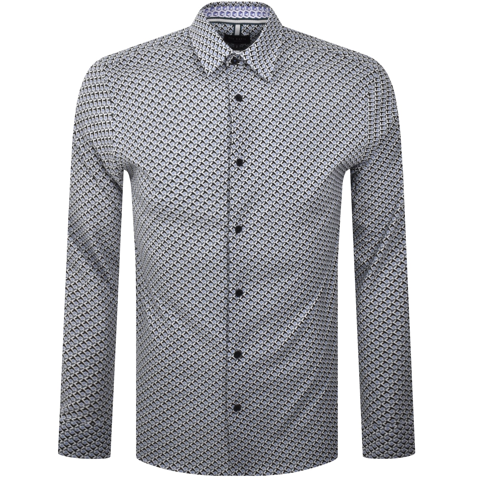 Ted Baker Geo Print Long Sleeve Shirt Blue In Blue