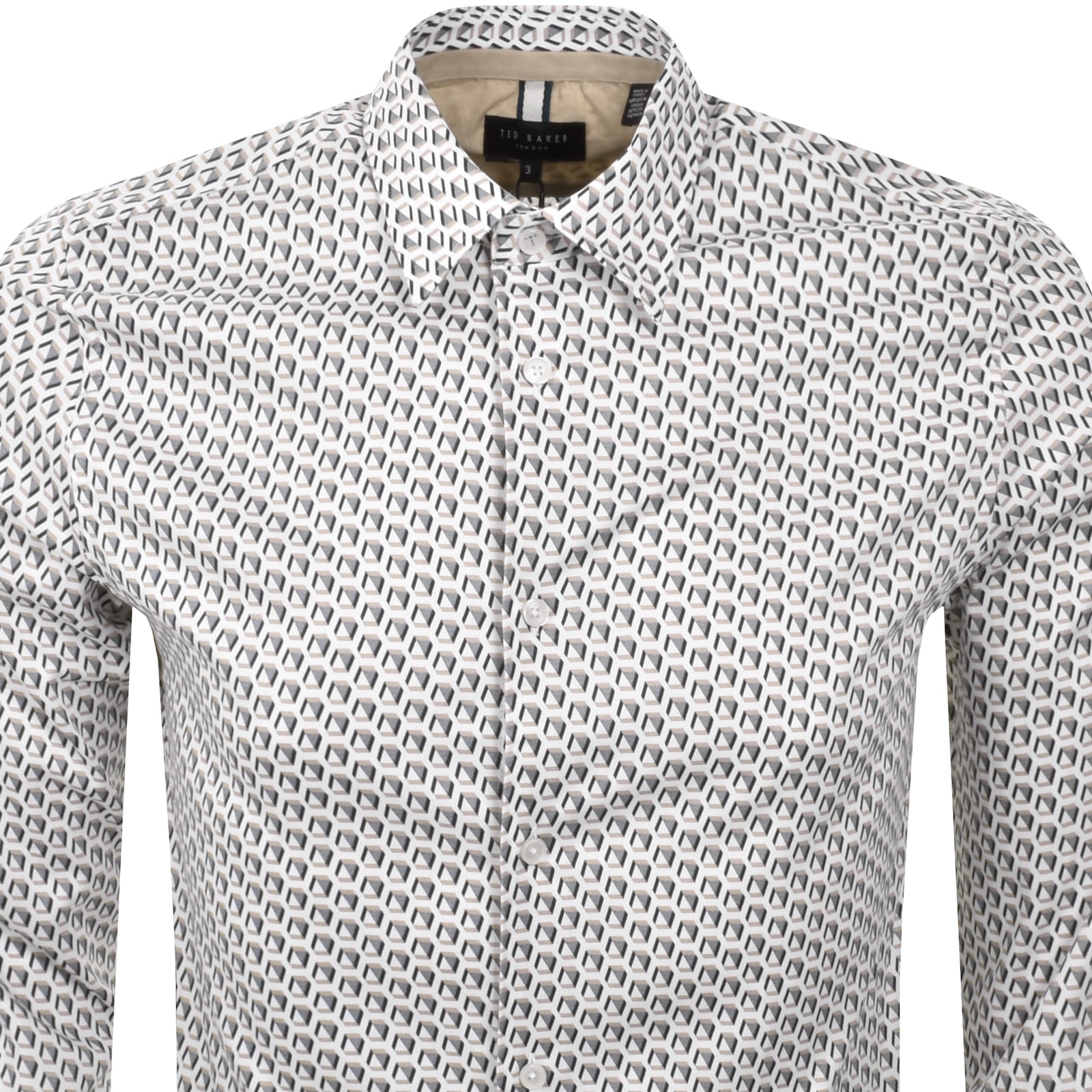 Ted Baker Hex Geo Long Sleeve Shirt White In White