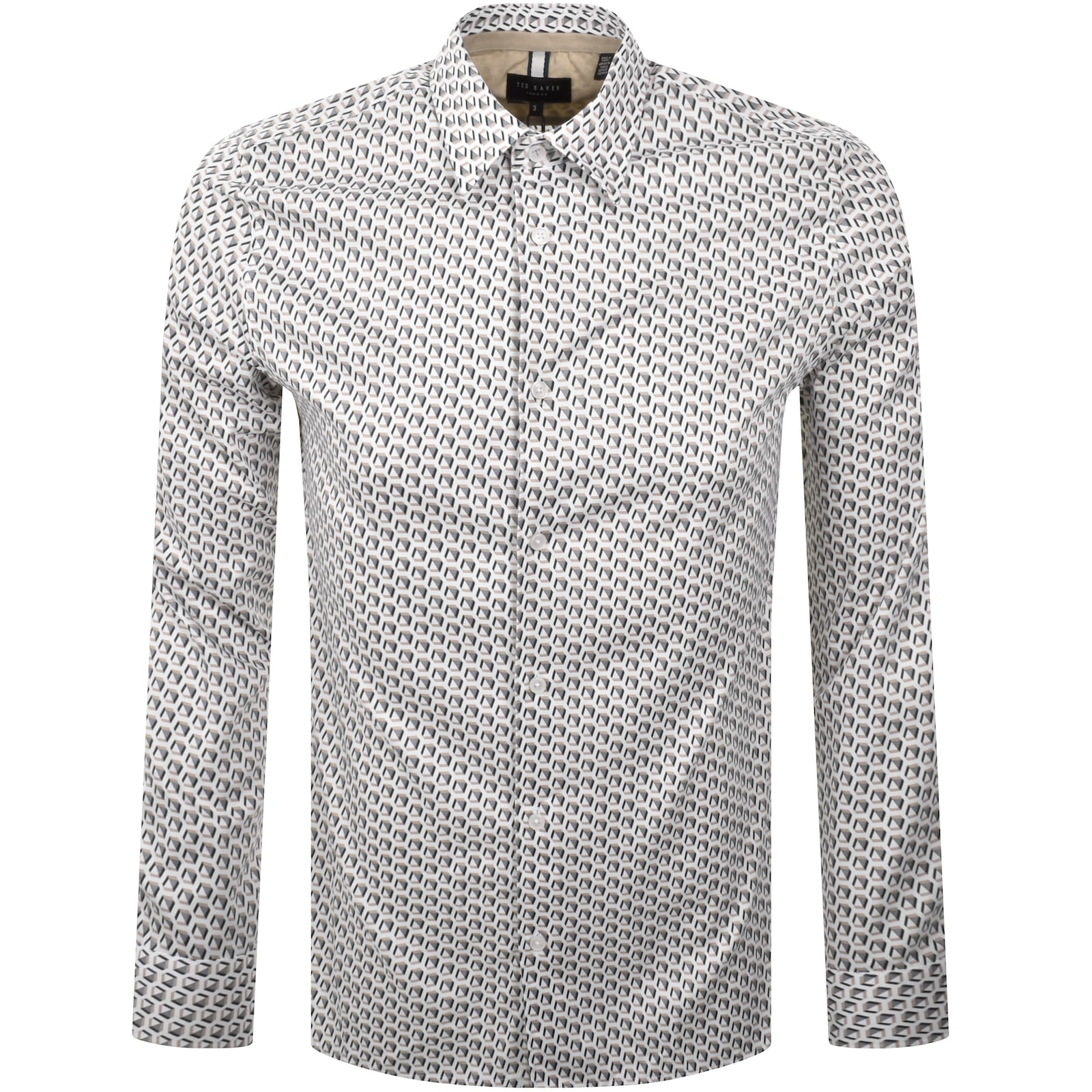 Ted Baker Hex Geo Long Sleeve Shirt White In White
