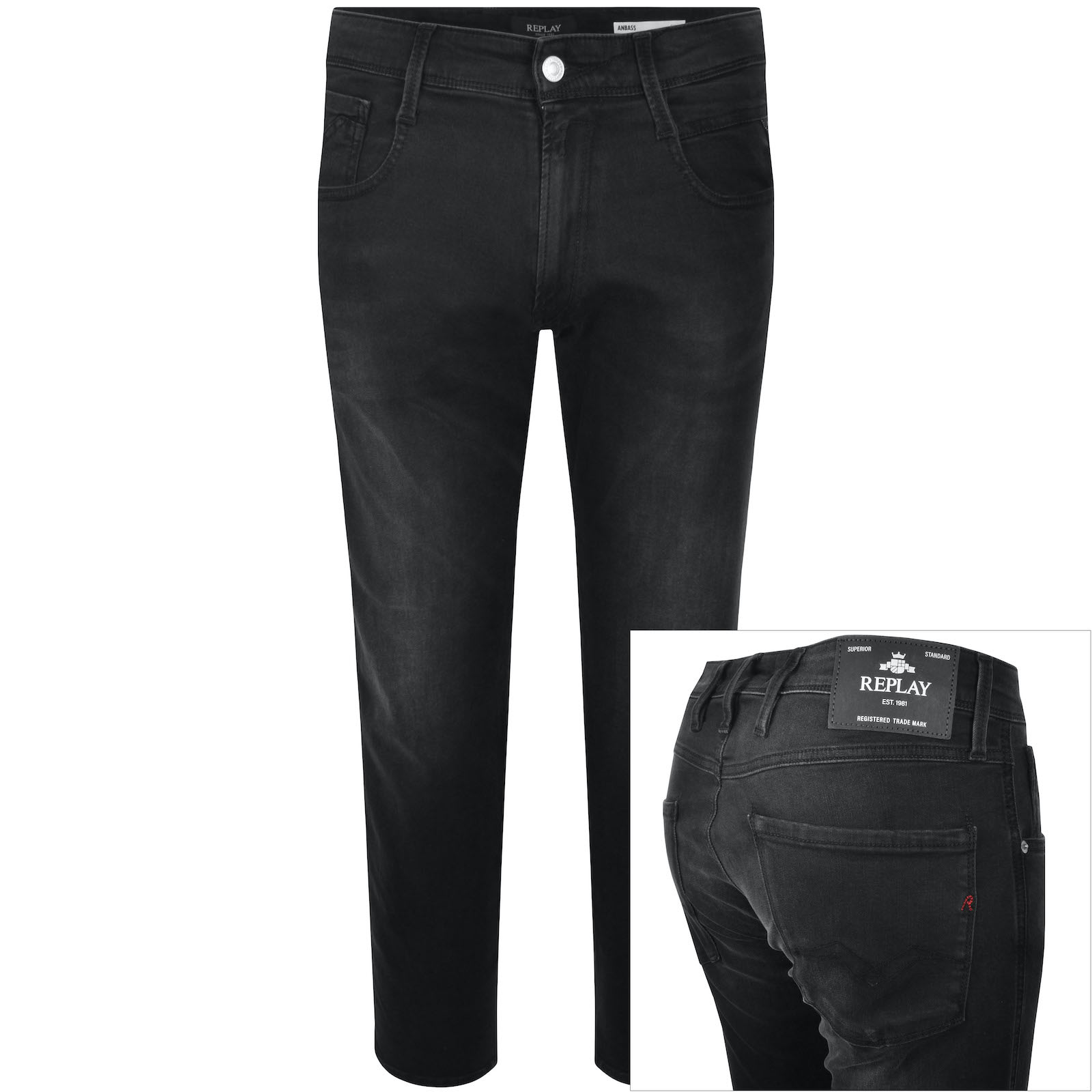 Replay Anbass Slim Fit Dark Wash Jeans Grey In Grey