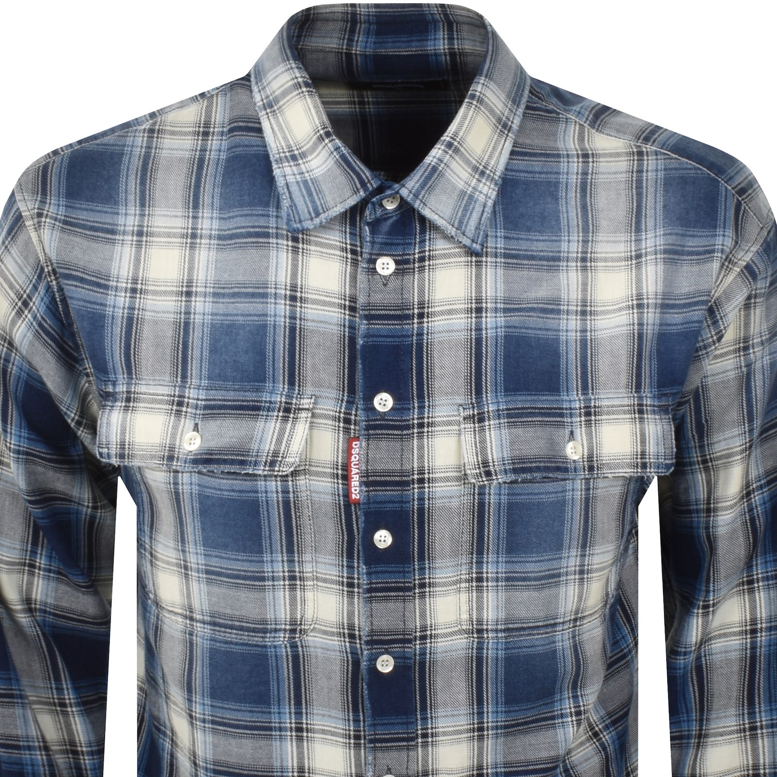 Dsquared2 Checked Pattern Shirt With Pockets And Collar In Blue