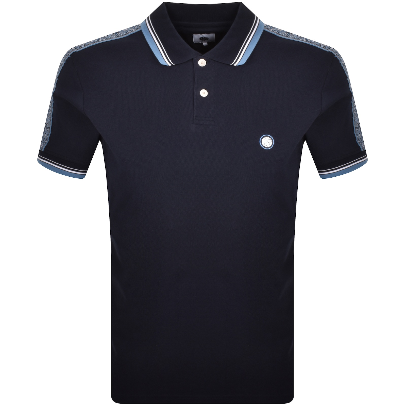 Pretty Green Eclipse Paisley Polo T Shirt Navy In Blue