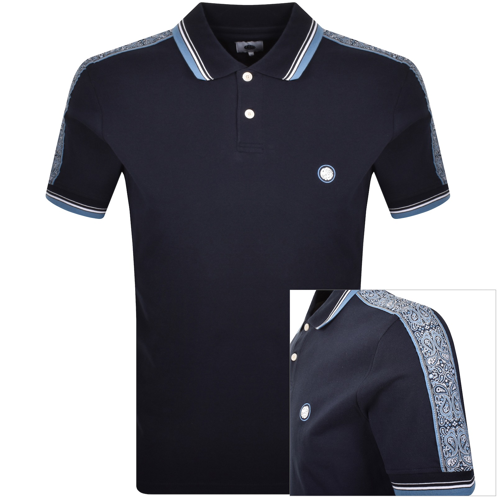 Pretty Green Eclipse Paisley Polo T Shirt Navy In Blue