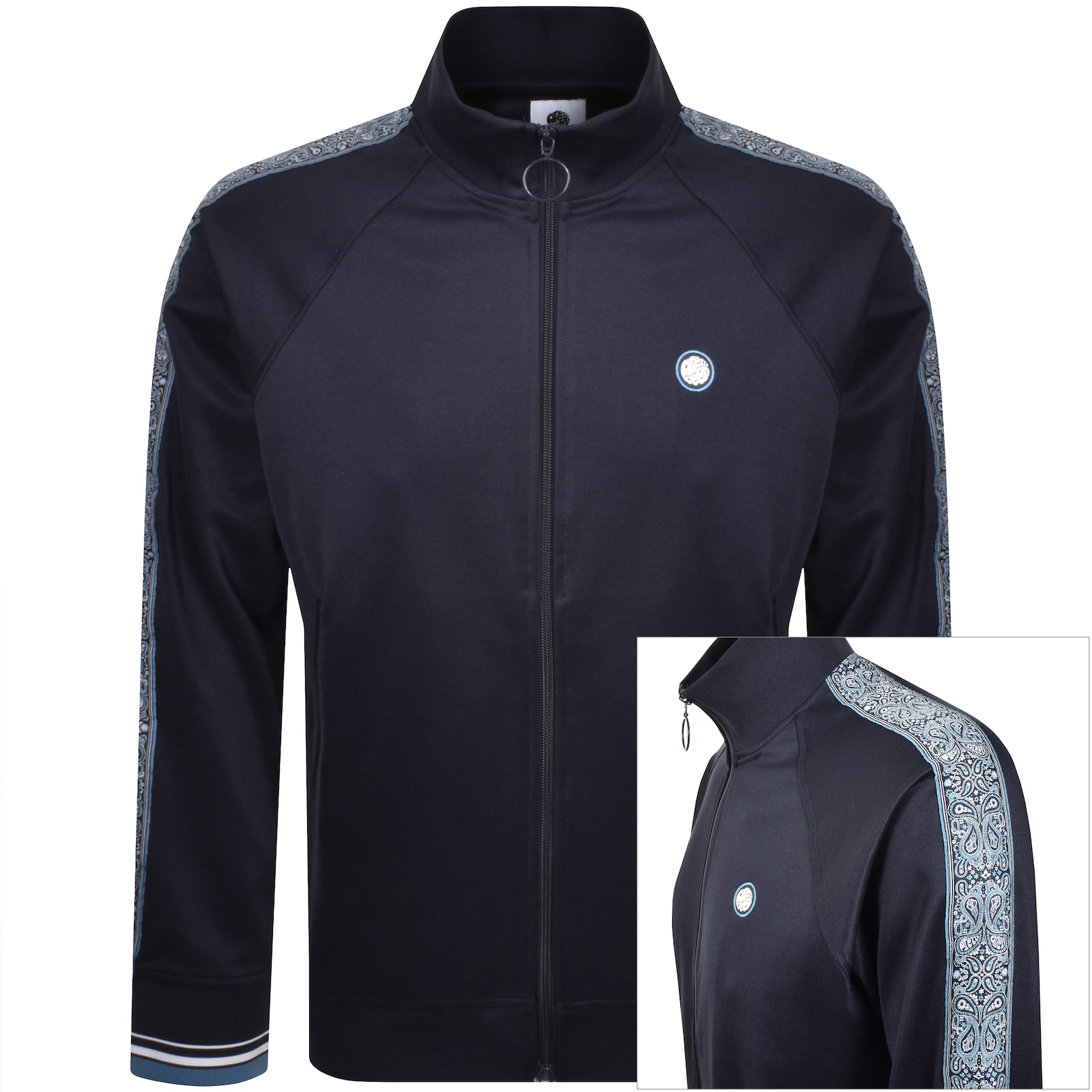 Pretty Green Eclipse Paisley Tape Track Top Navy In Black