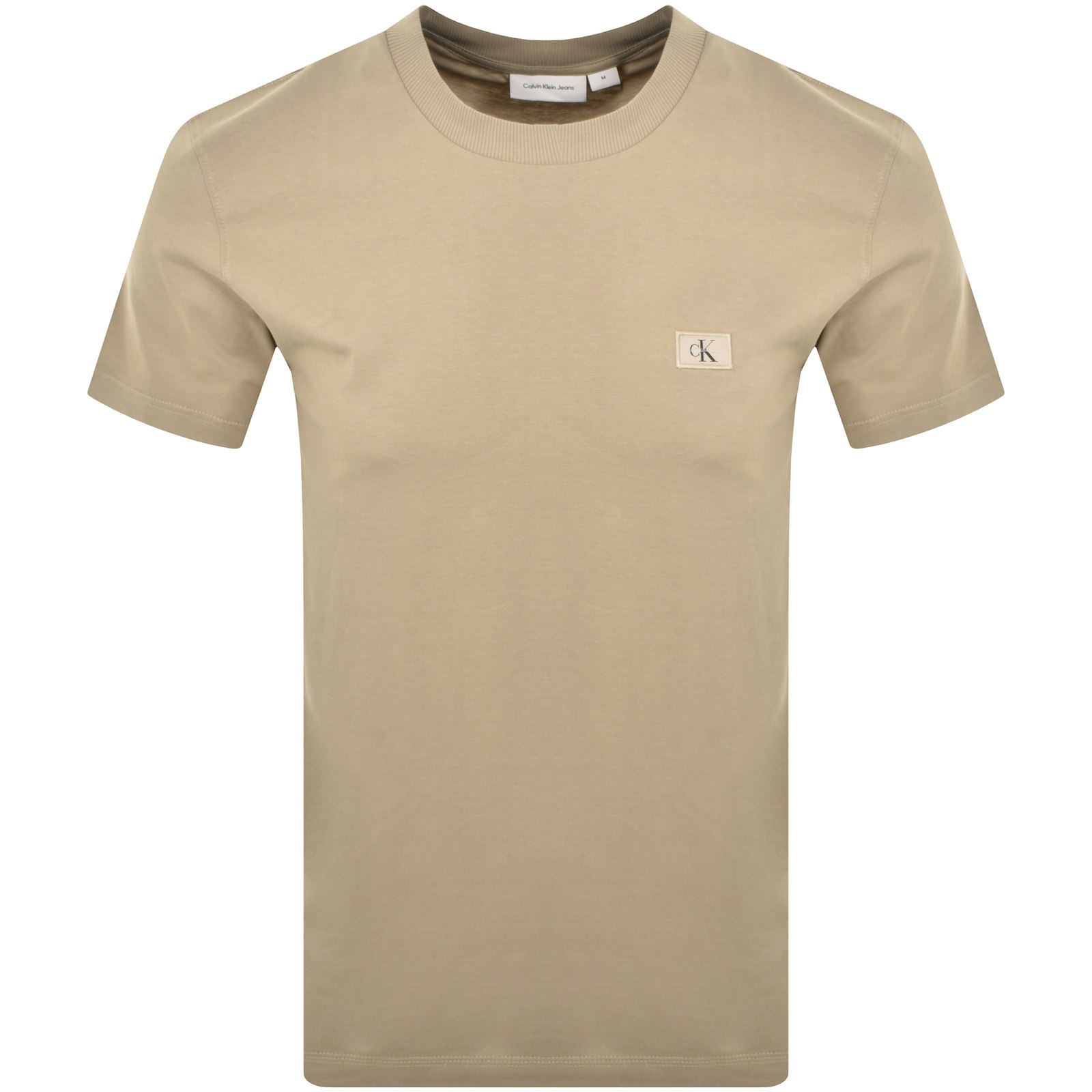 Shop Calvin Klein Jeans Woven Label T Shirt Khaki