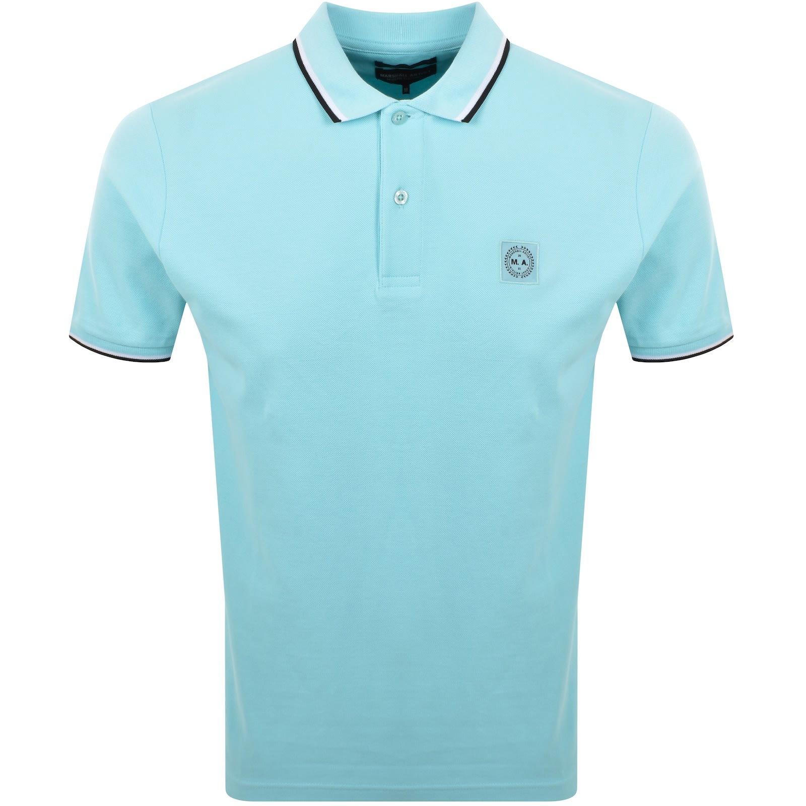 Marshall Artist Tipped Polo T Shirt Aqua Blue In Blue