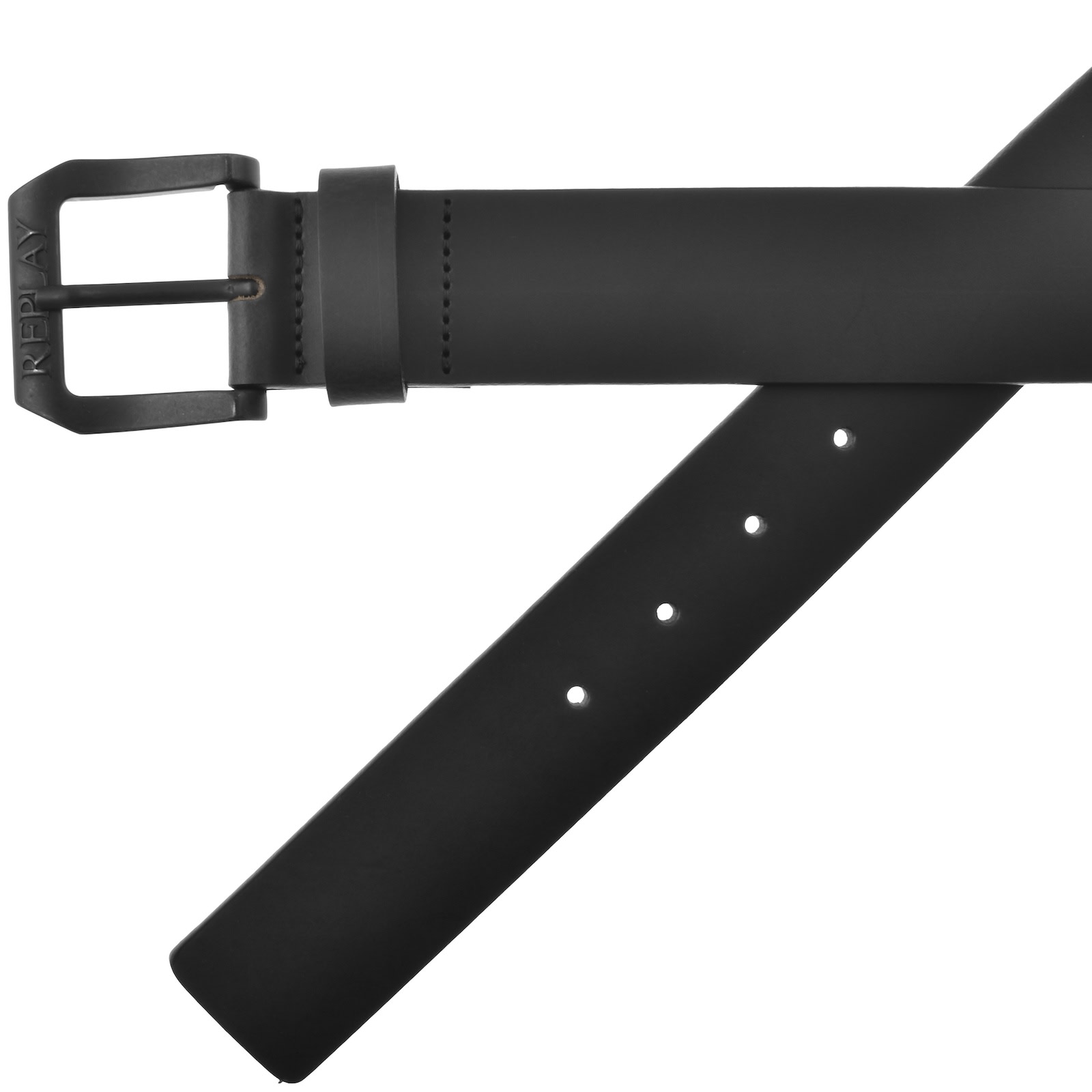Replay Logo Buckle Belt Black In Black