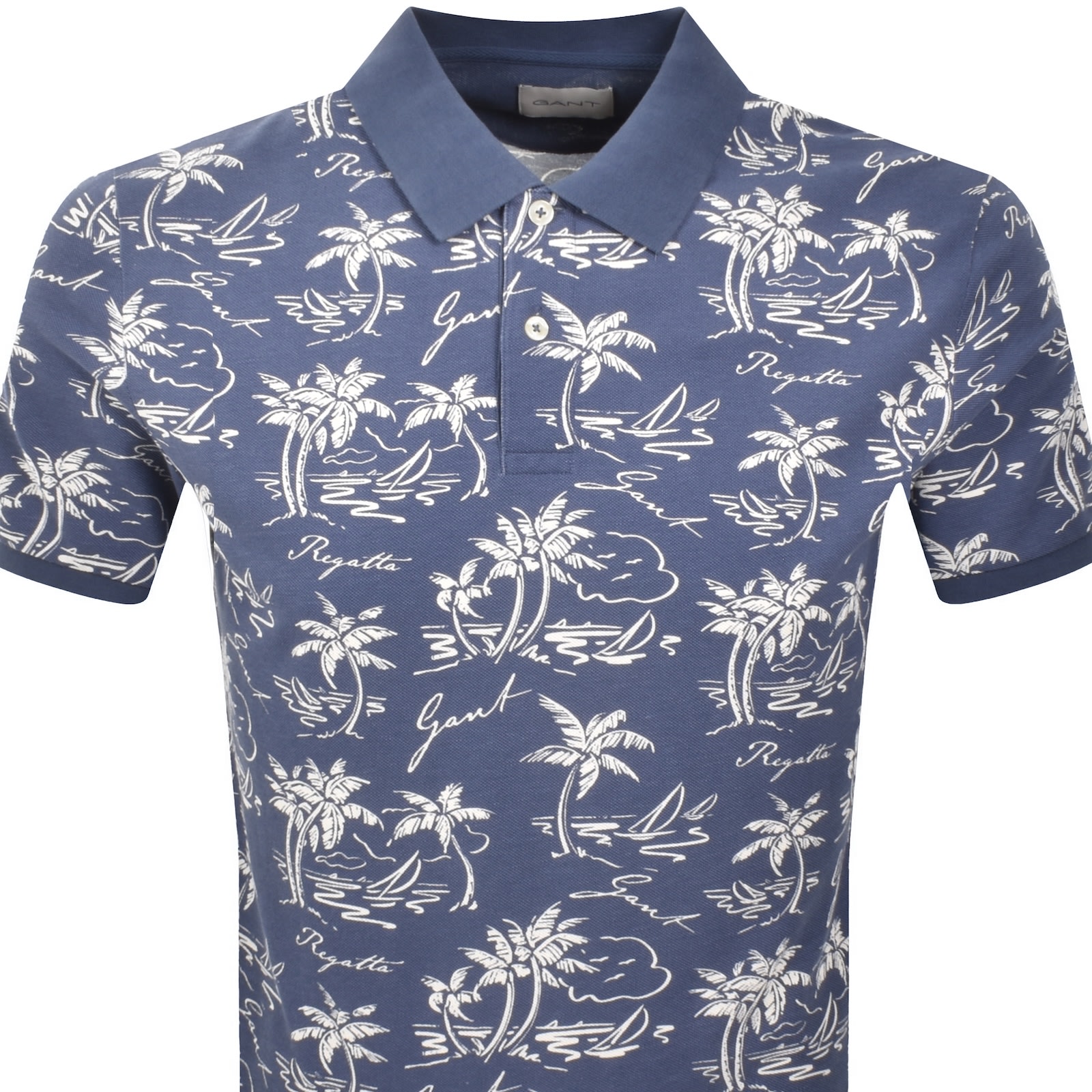 Gant Island Print Polo T Shirt Dusty Navy In Blue