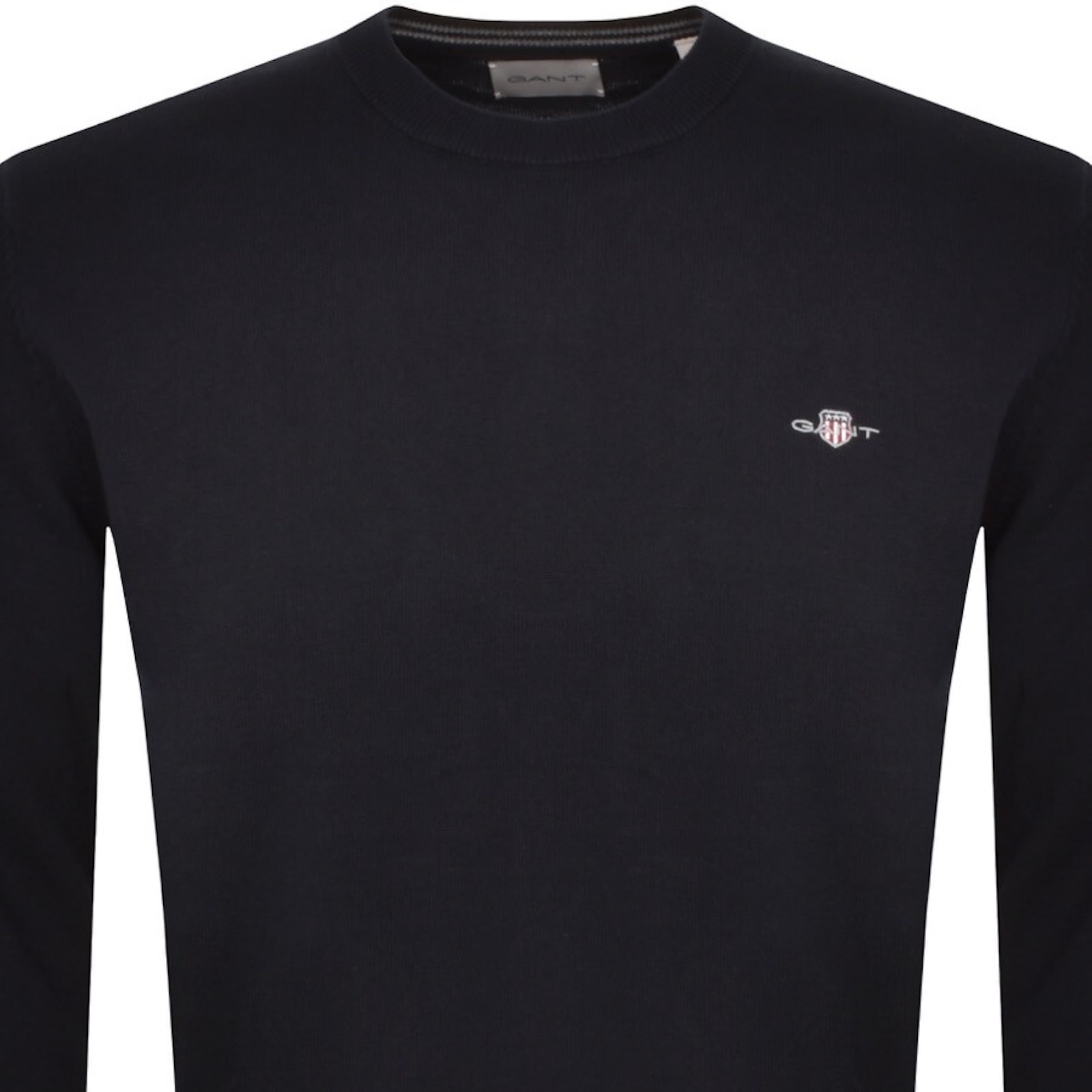 Gant Classic Cotton Crew Neck Knit Jumper Black In Navy