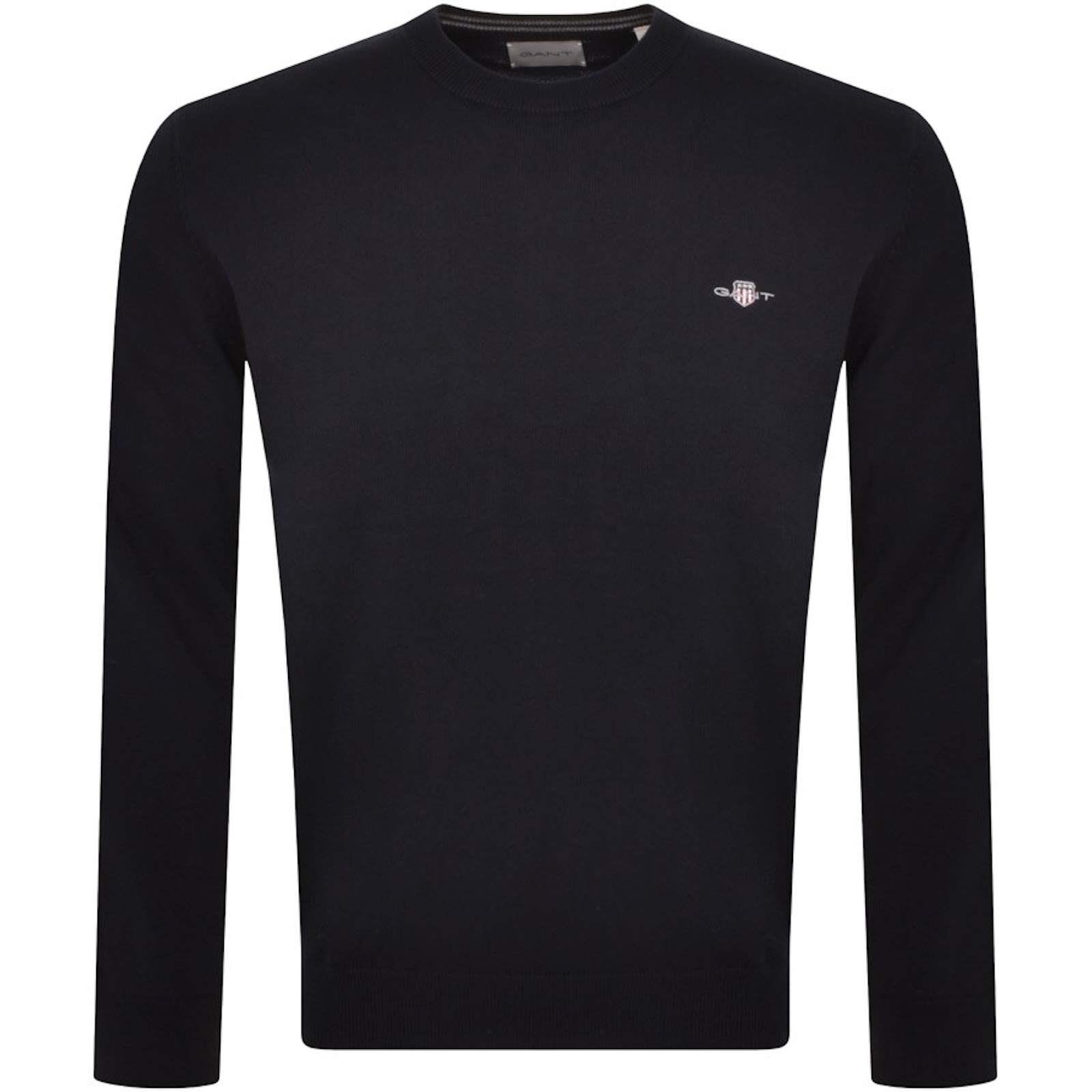 Gant Classic Cotton Crew Neck Knit Jumper Black In Navy