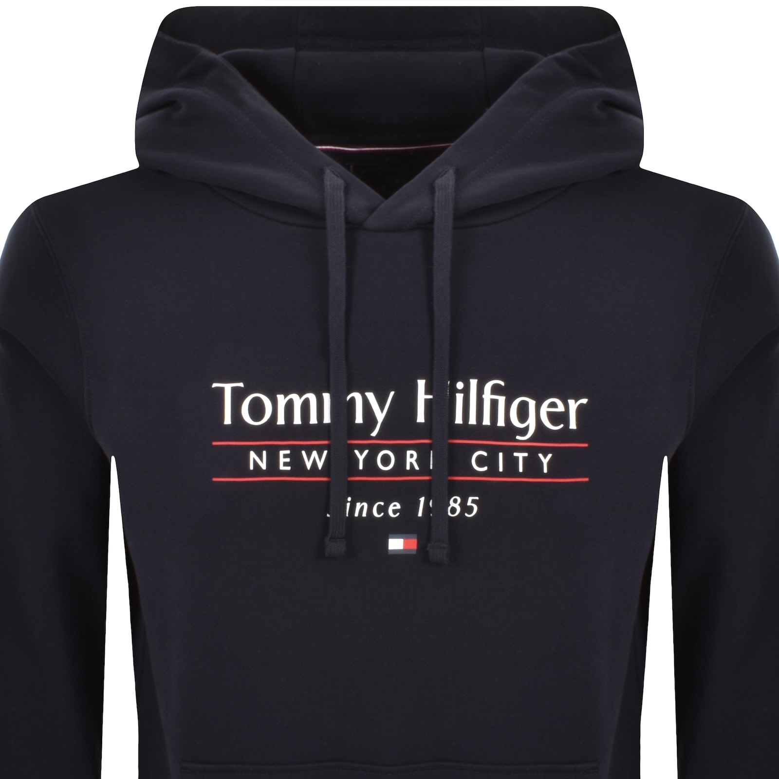 Tommy Hilfiger Logo Center Stack Hoodie Navy In Black