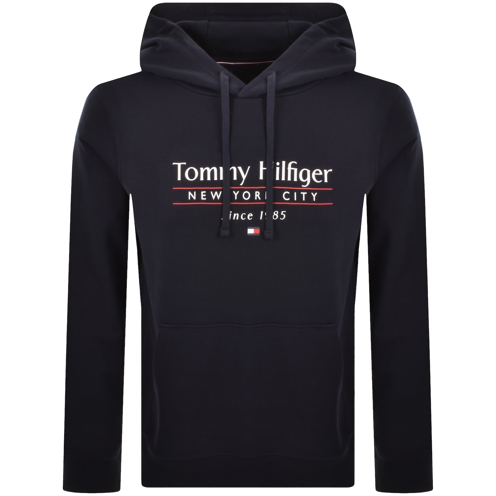 Tommy Hilfiger Logo Center Stack Hoodie Navy In Black