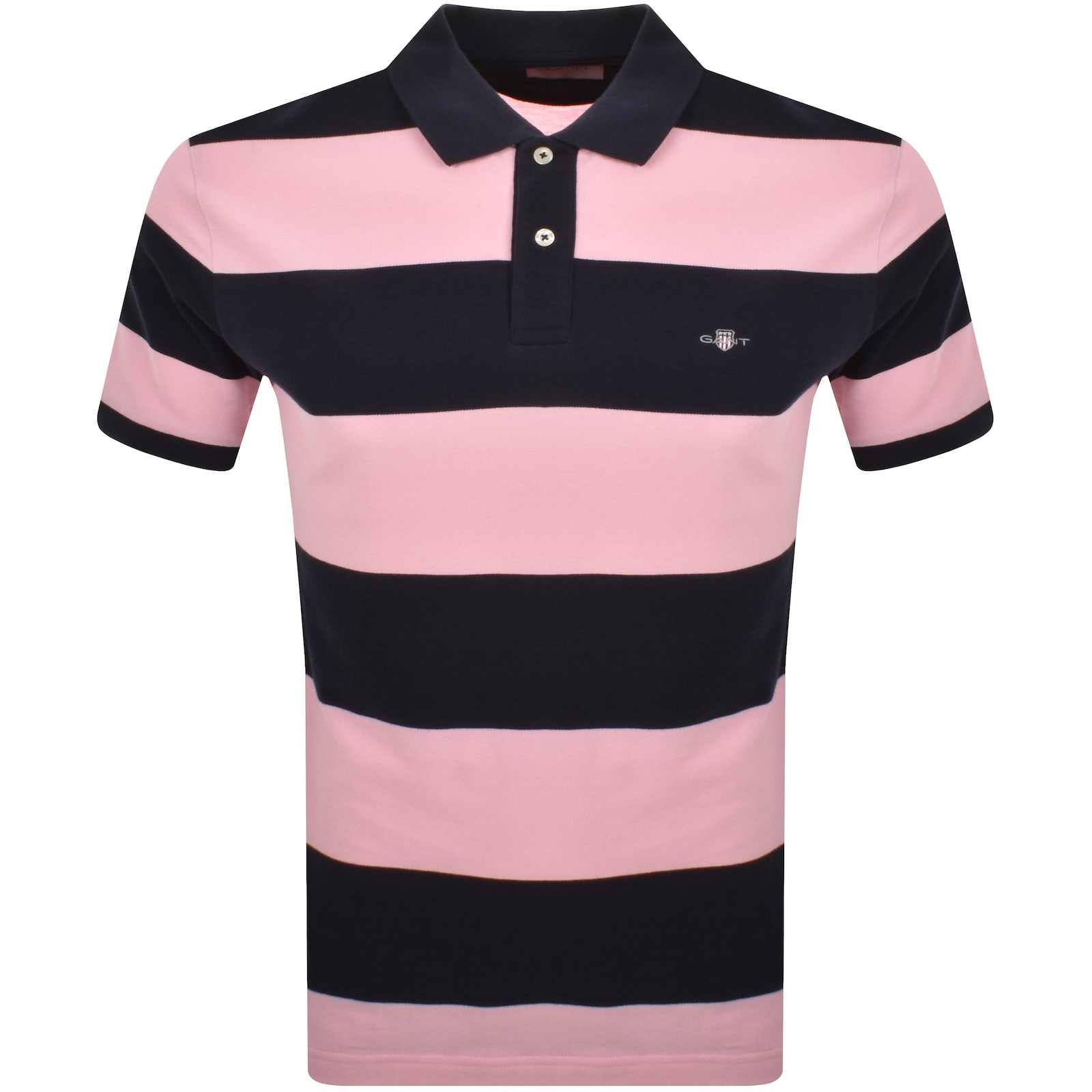 Gant Shield Logo Block Stripe Pique Polo In Pink