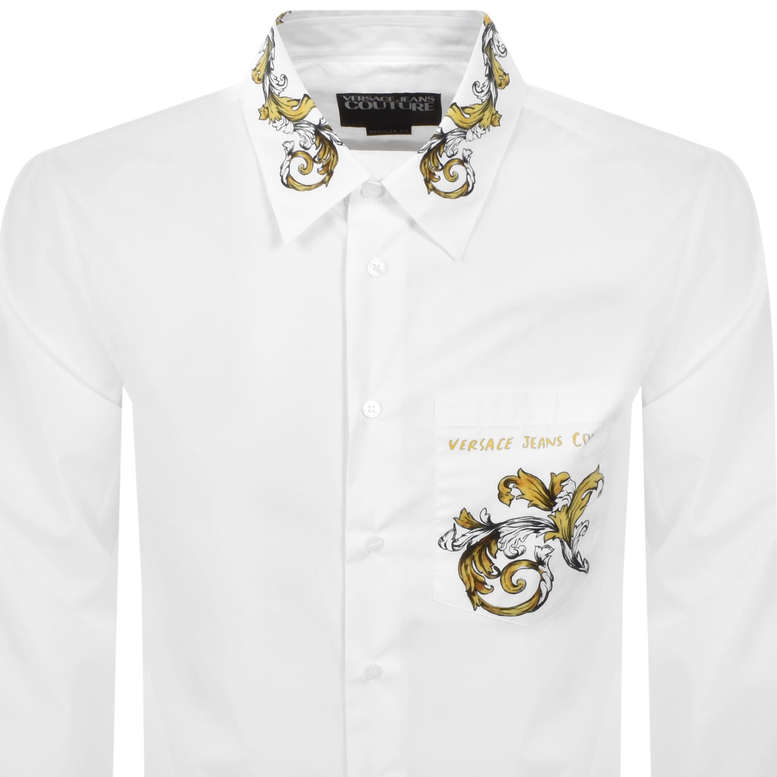 Versace Jeans Cotton Shirt Slim Fit Baroque Pattern In White