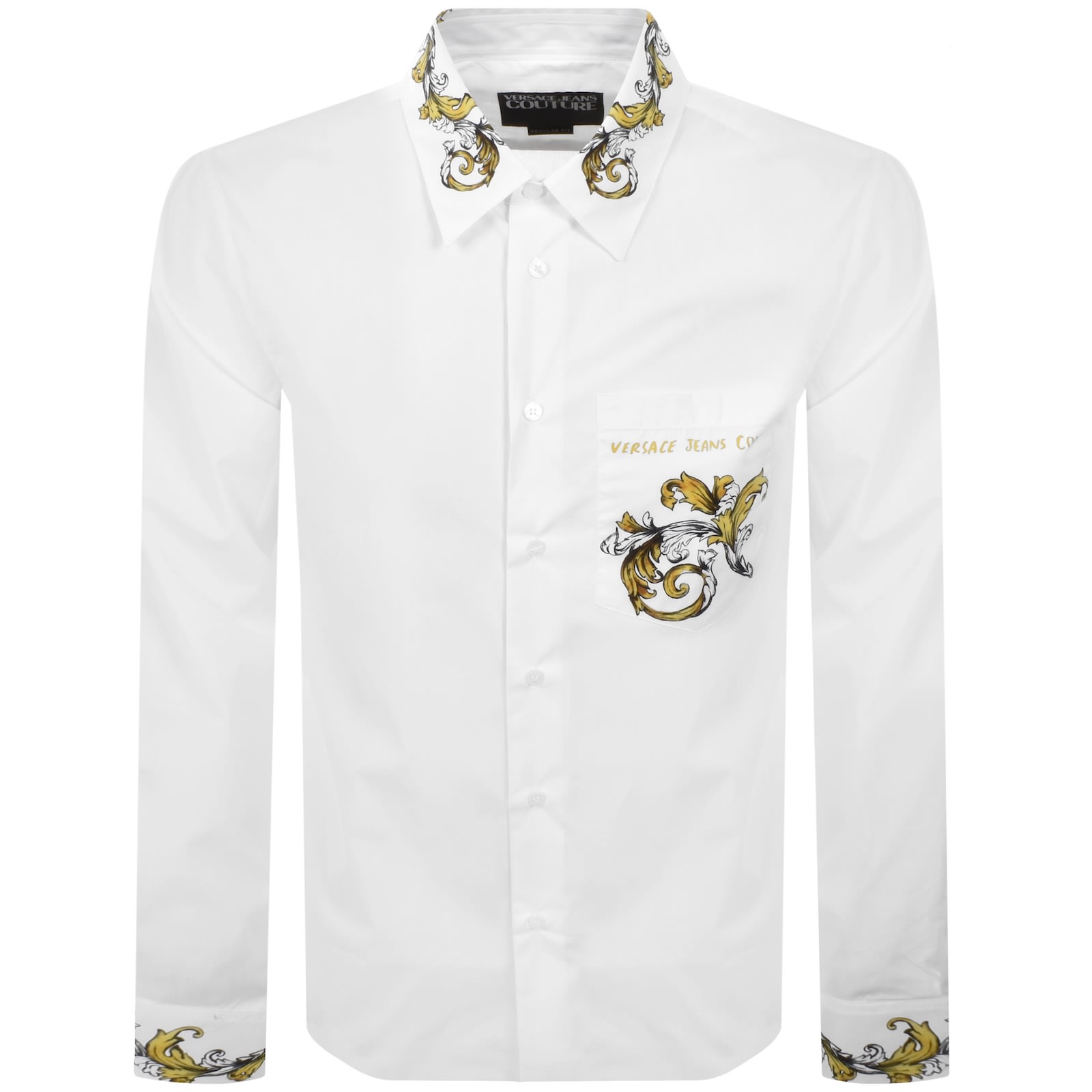 Versace Jeans Cotton Shirt Slim Fit Baroque Pattern In White