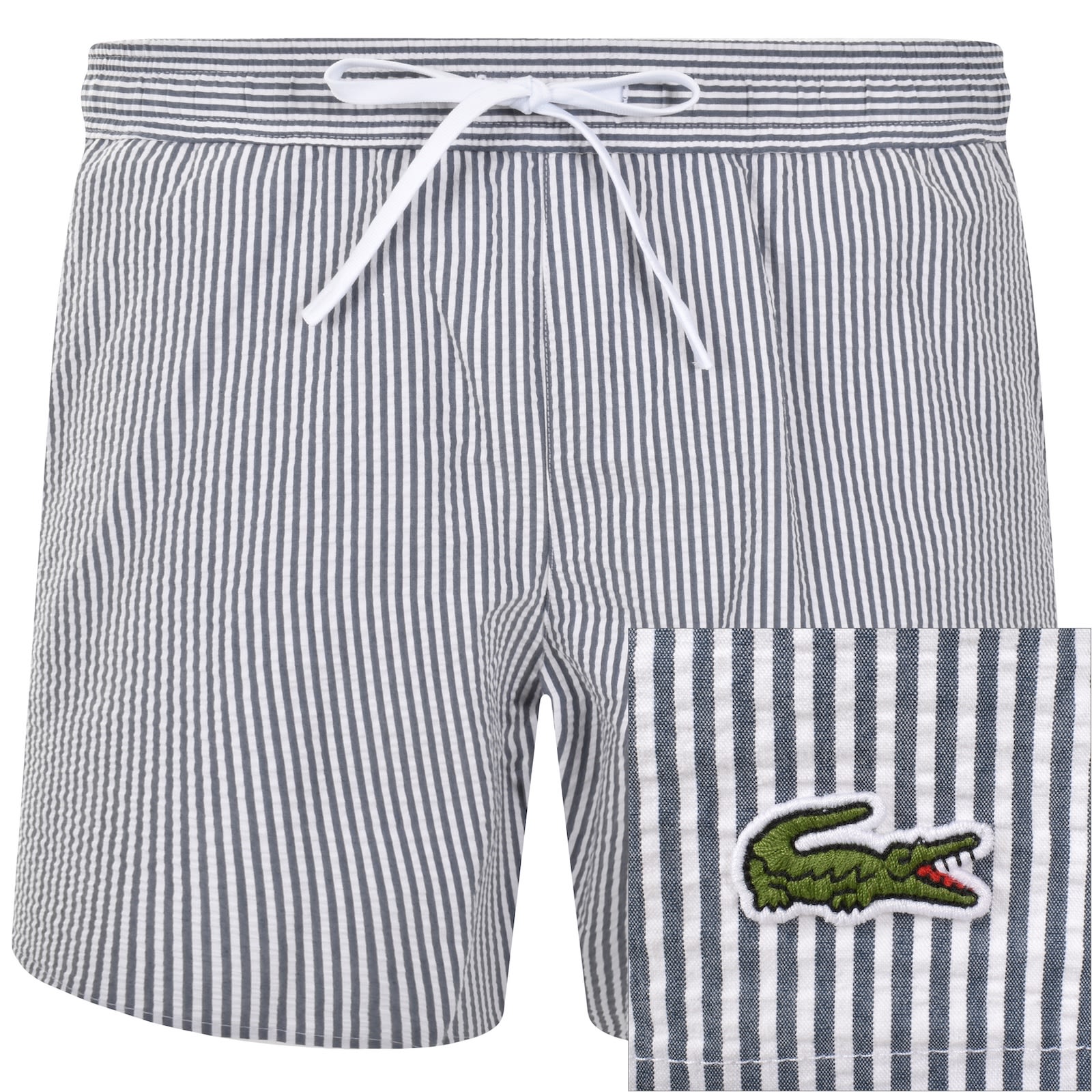 Lacoste Striped Swim Shorts Blue And White