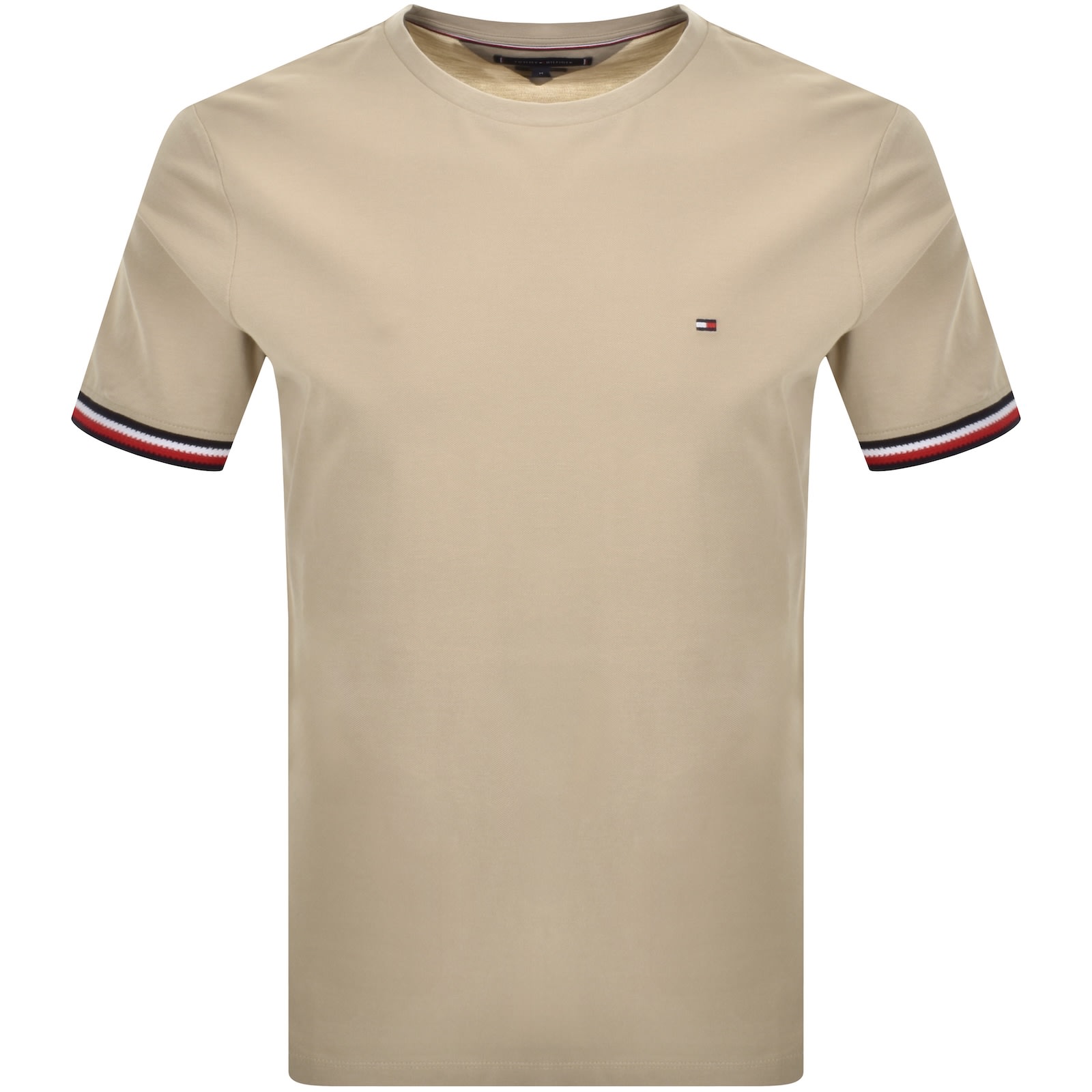 Tommy Hilfiger Global Stripe Cuffs T Shirt Beige
