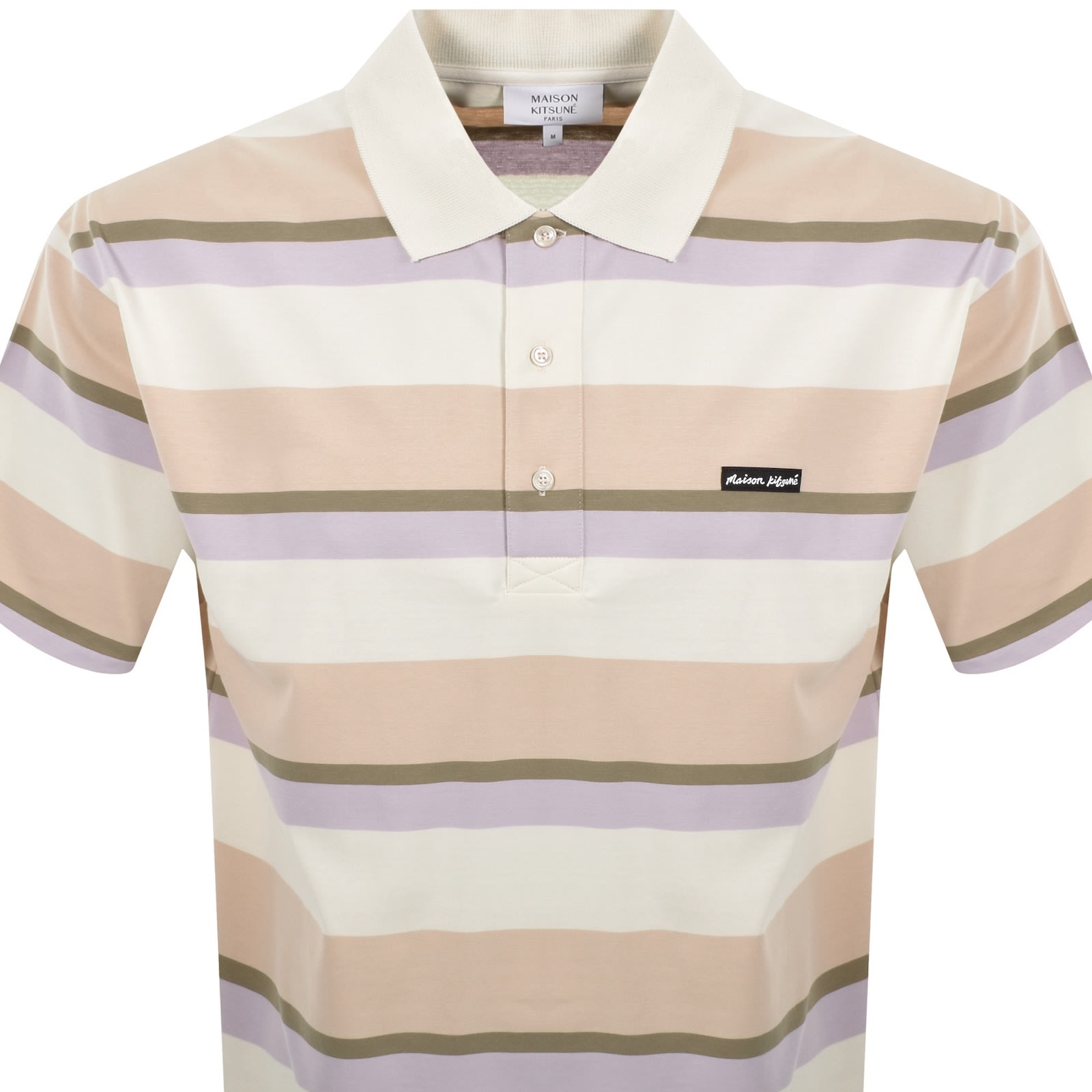 Maison Kitsuné Multicolor Oversize Polo Shirt With Logo Patch On The Front And All-over Striped Motif In Neutral