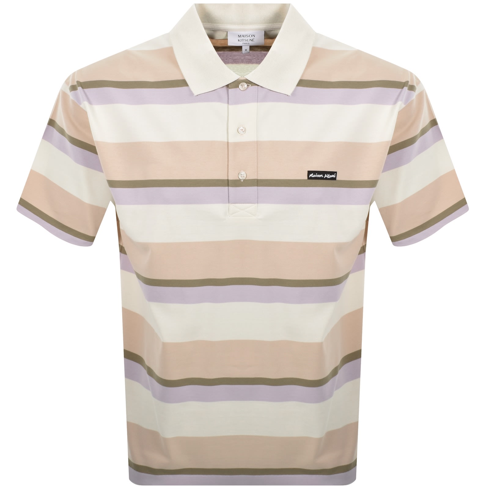 Maison Kitsuné Multicolor Oversize Polo Shirt With Logo Patch On The Front And All-over Striped Motif In Neutral