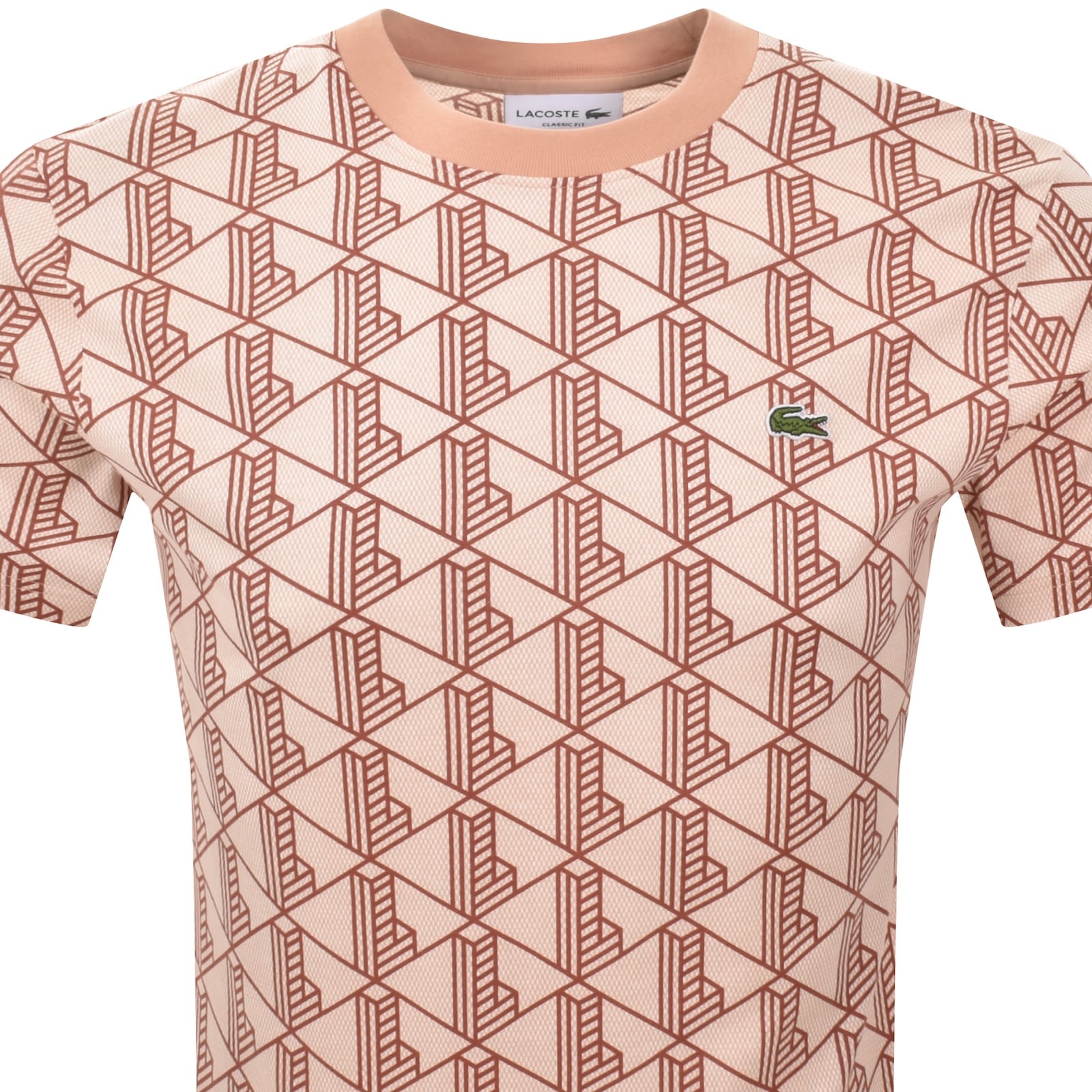 Lacoste Geometric Logo T Shirt Beige In Brown