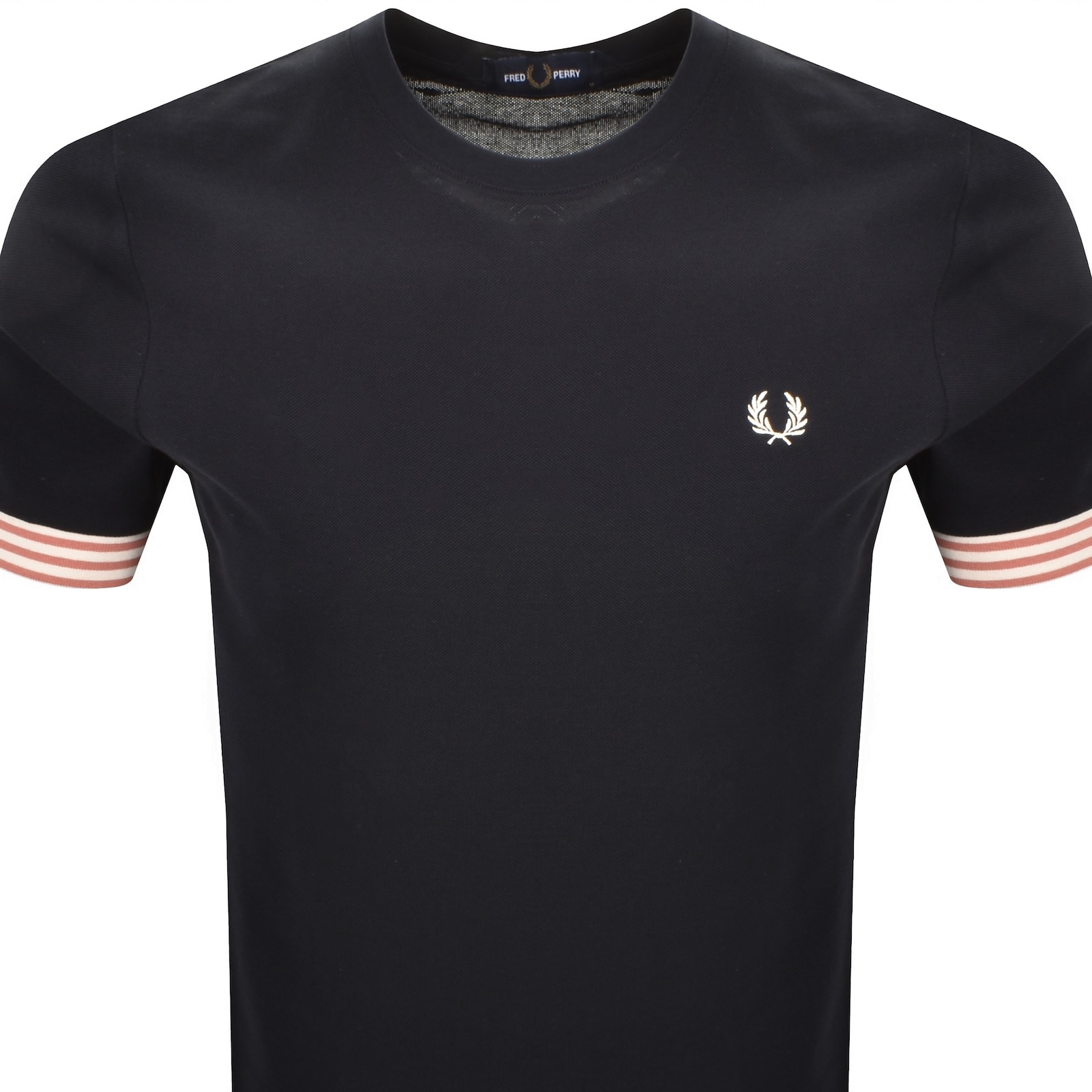 Fred Perry Striped Cuff T Shirt Navy