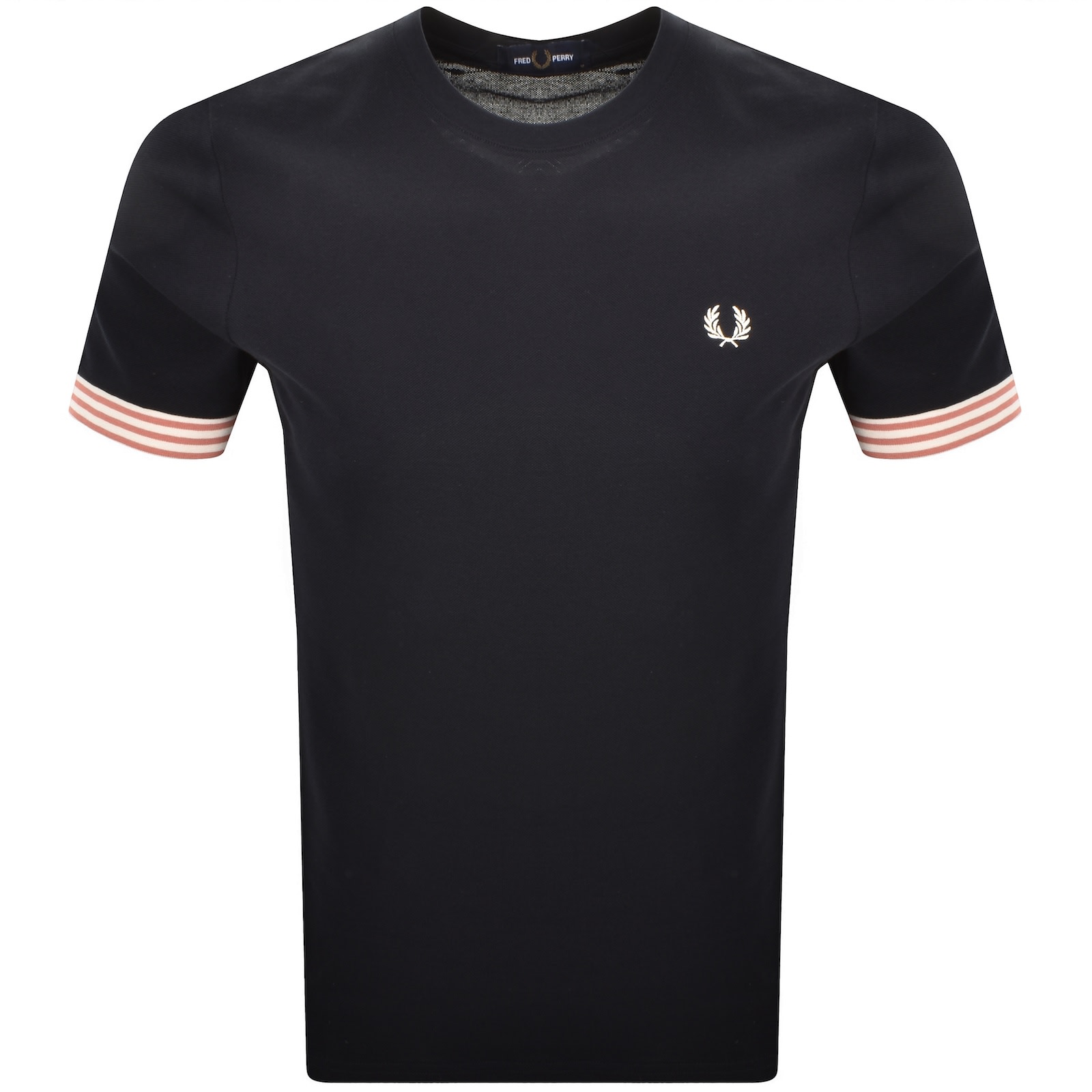 Fred Perry Striped Cuff T Shirt Navy