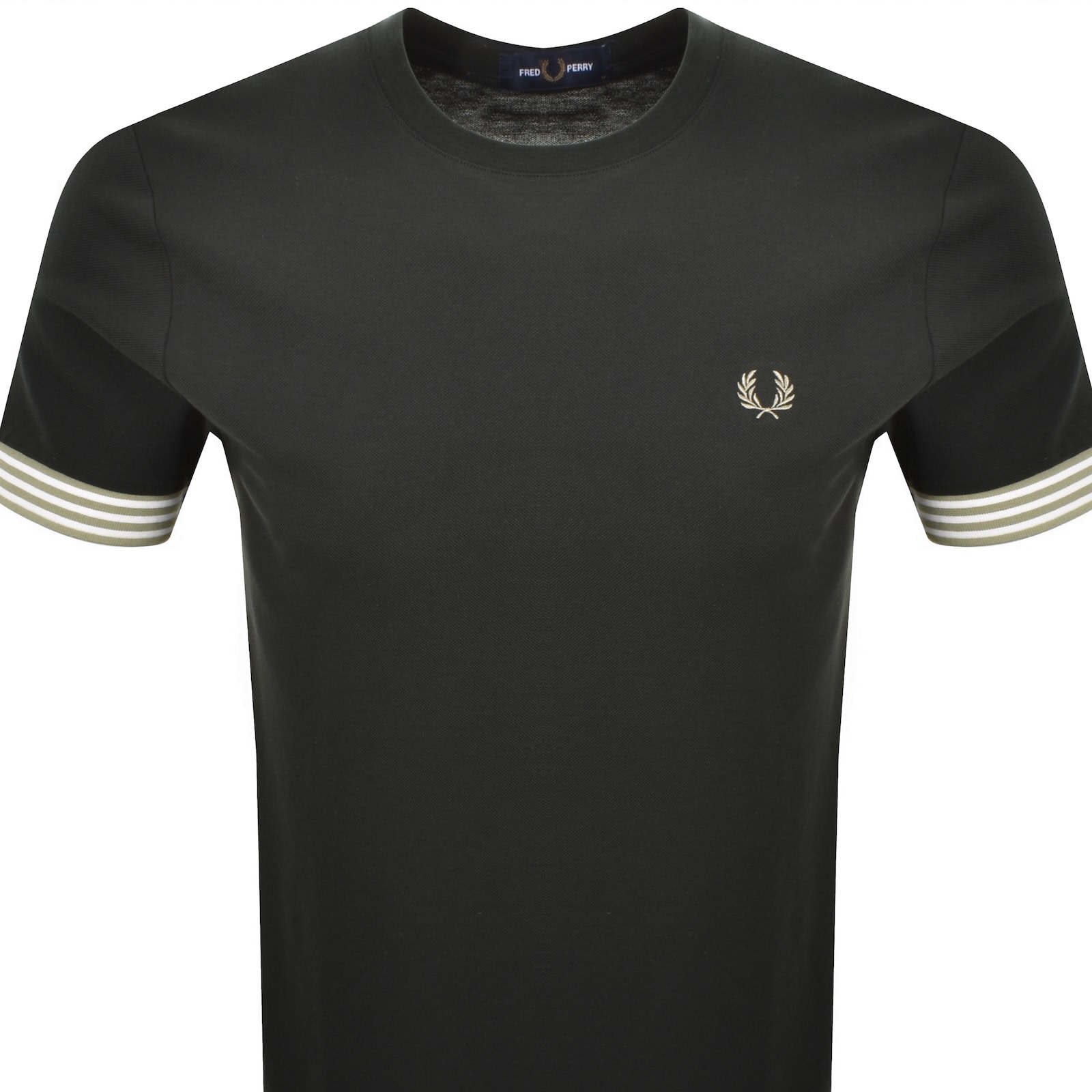 Fred Perry Striped Cuff T Shirt Green