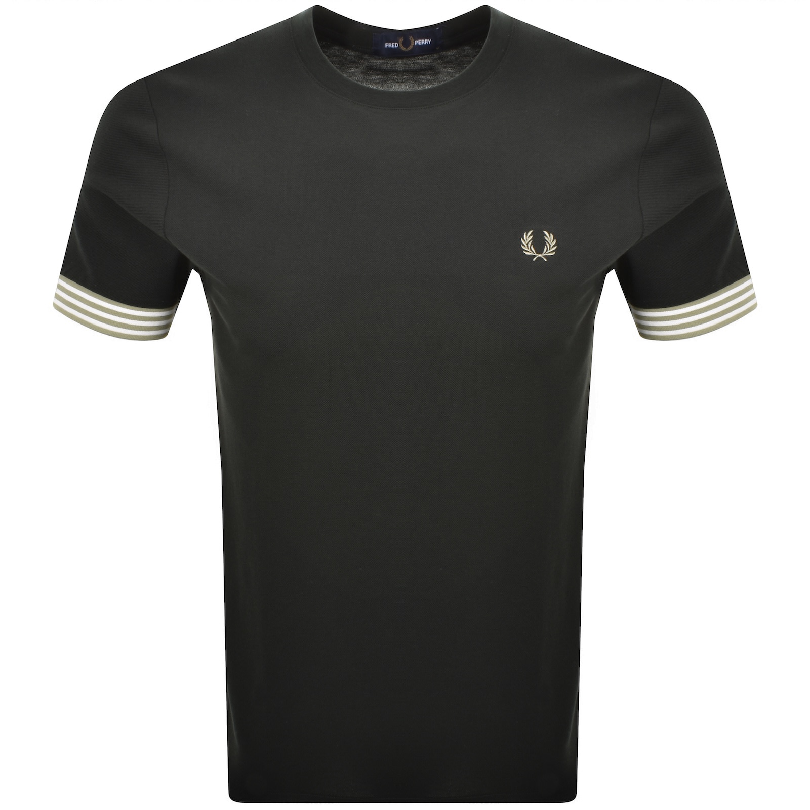 Fred Perry Striped Cuff T Shirt Green