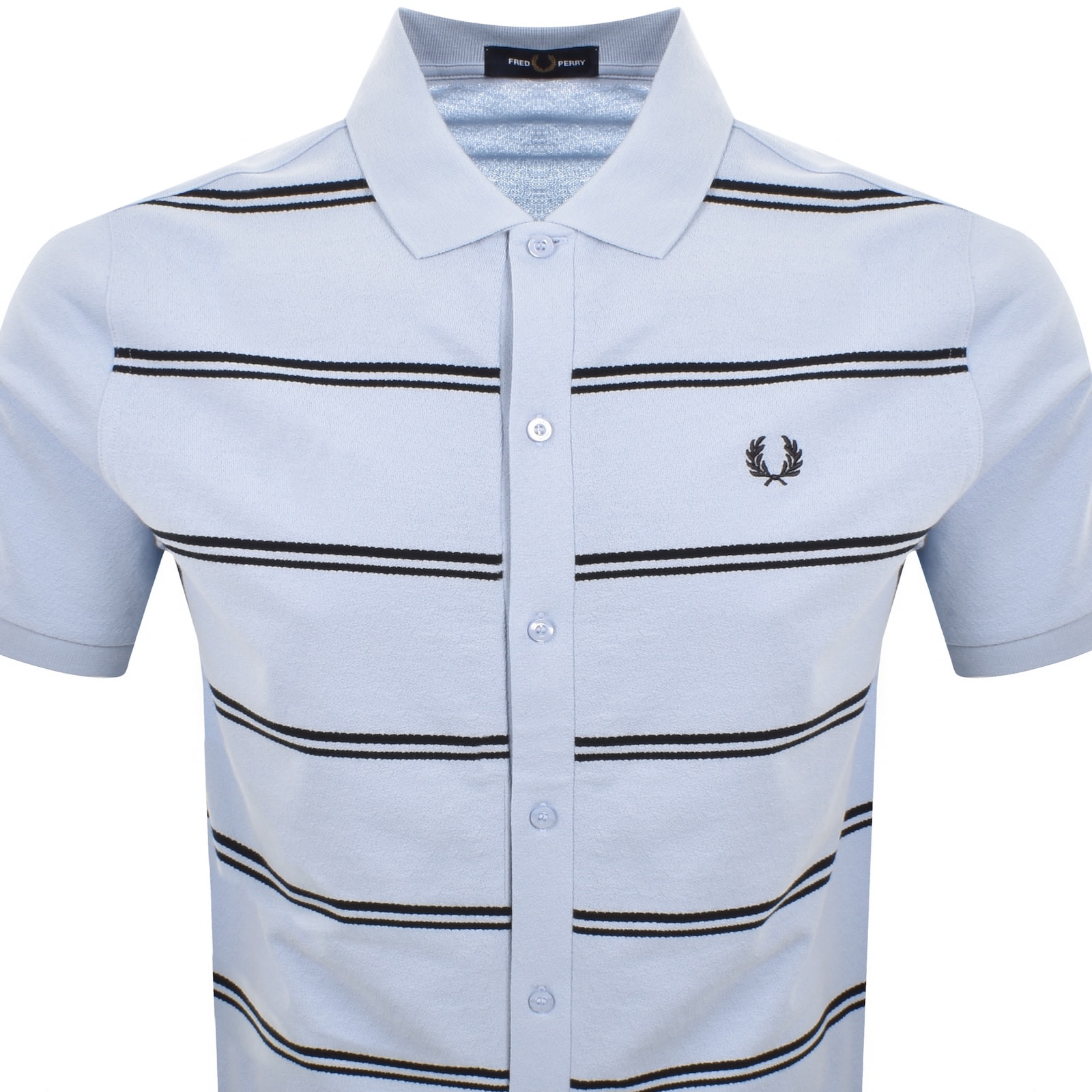 Fred Perry Stripe Button Through Polo T Shirt Blue
