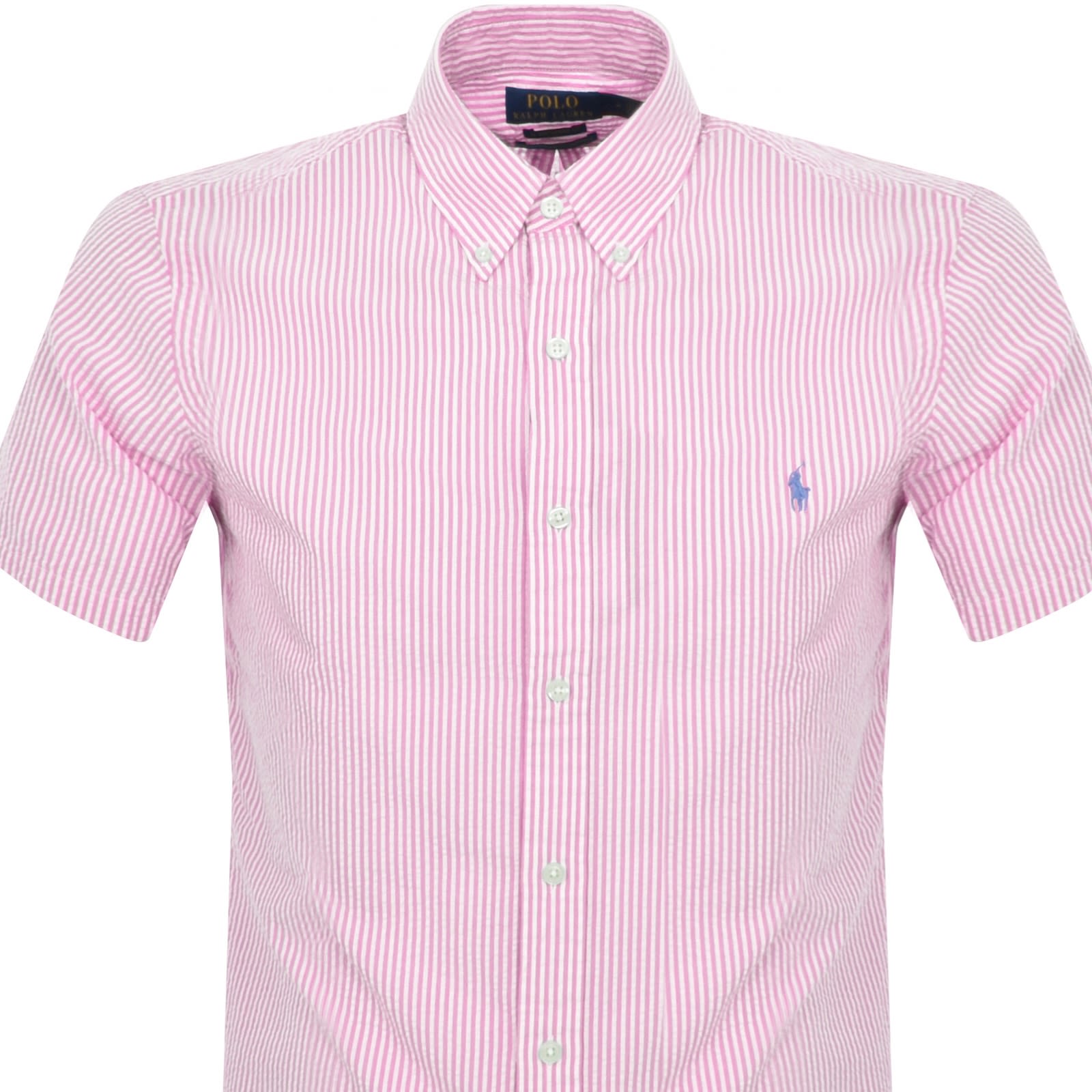 Ralph Lauren Seersucker Stripe Short Sleeves Shirt In Pink