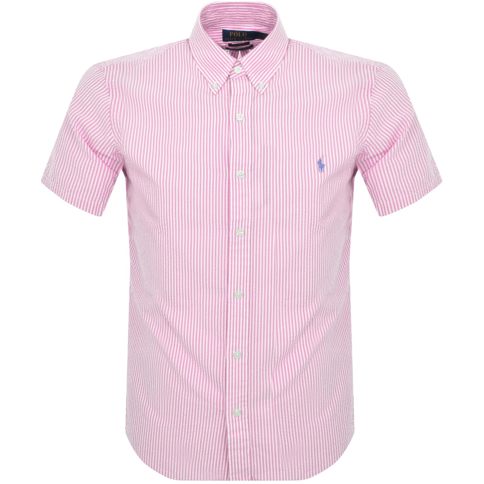Ralph Lauren Seersucker Stripe Short Sleeves Shirt In Pink