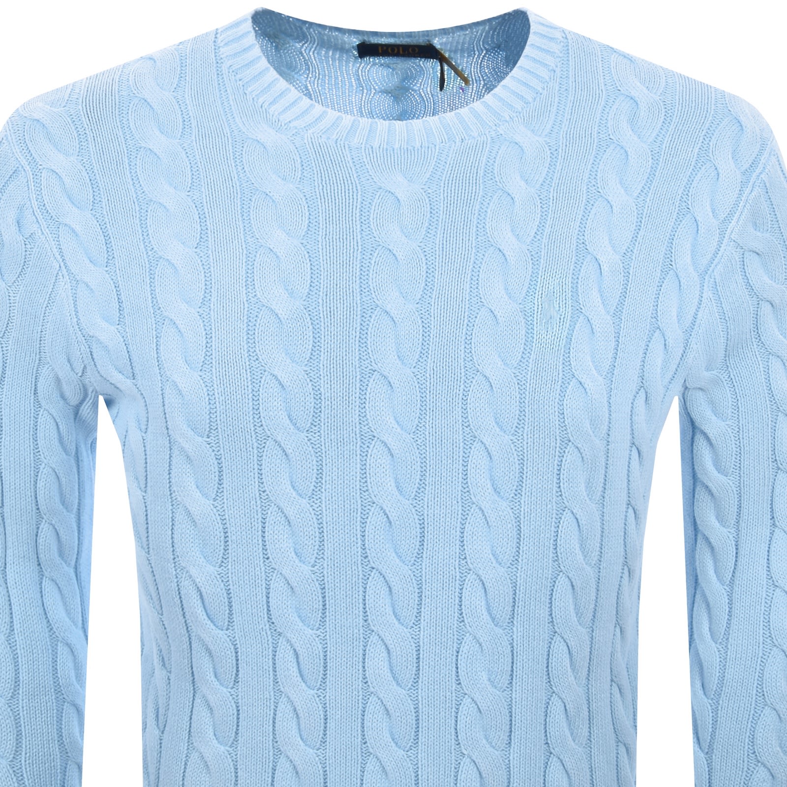 Ralph Lauren Purple Label Cable Stitch Cashmere Crewneck Sweater In Blue