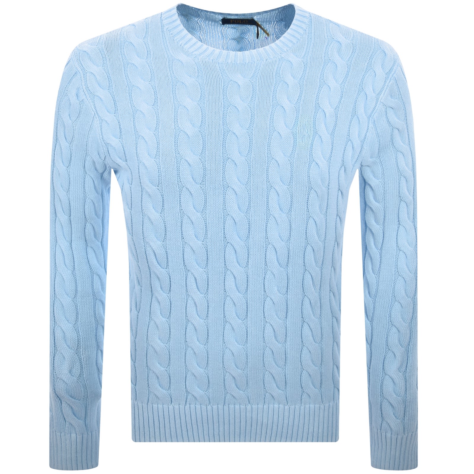 Ralph Lauren Purple Label Cable Stitch Cashmere Crewneck Sweater In Blue