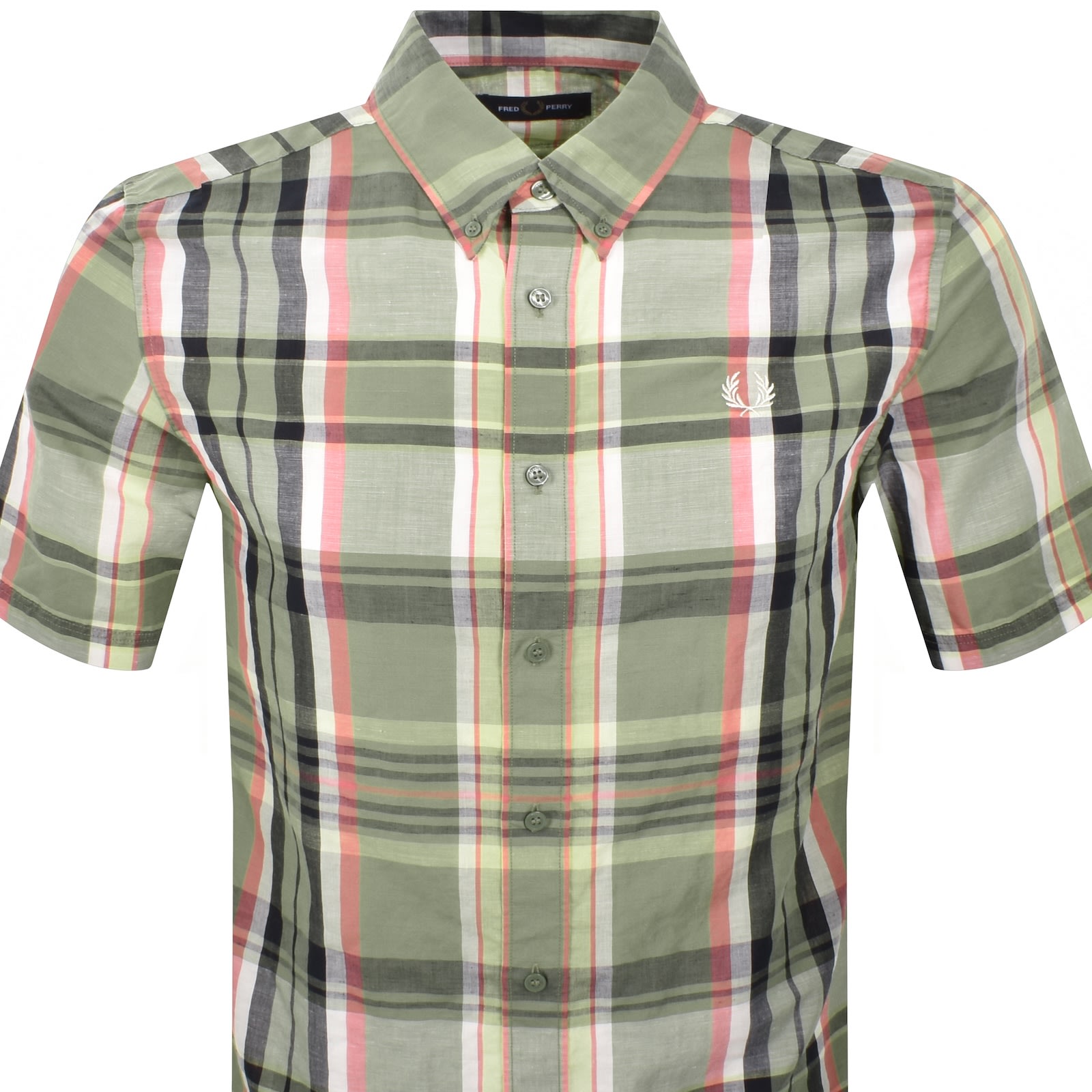 Fred Perry Short Sleeve Madras Check Shirt Olive Mint