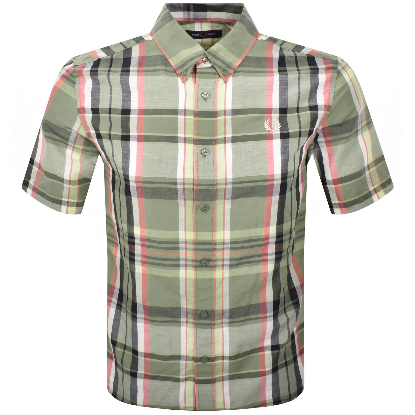 Fred Perry Short Sleeve Madras Check Shirt Olive Mint