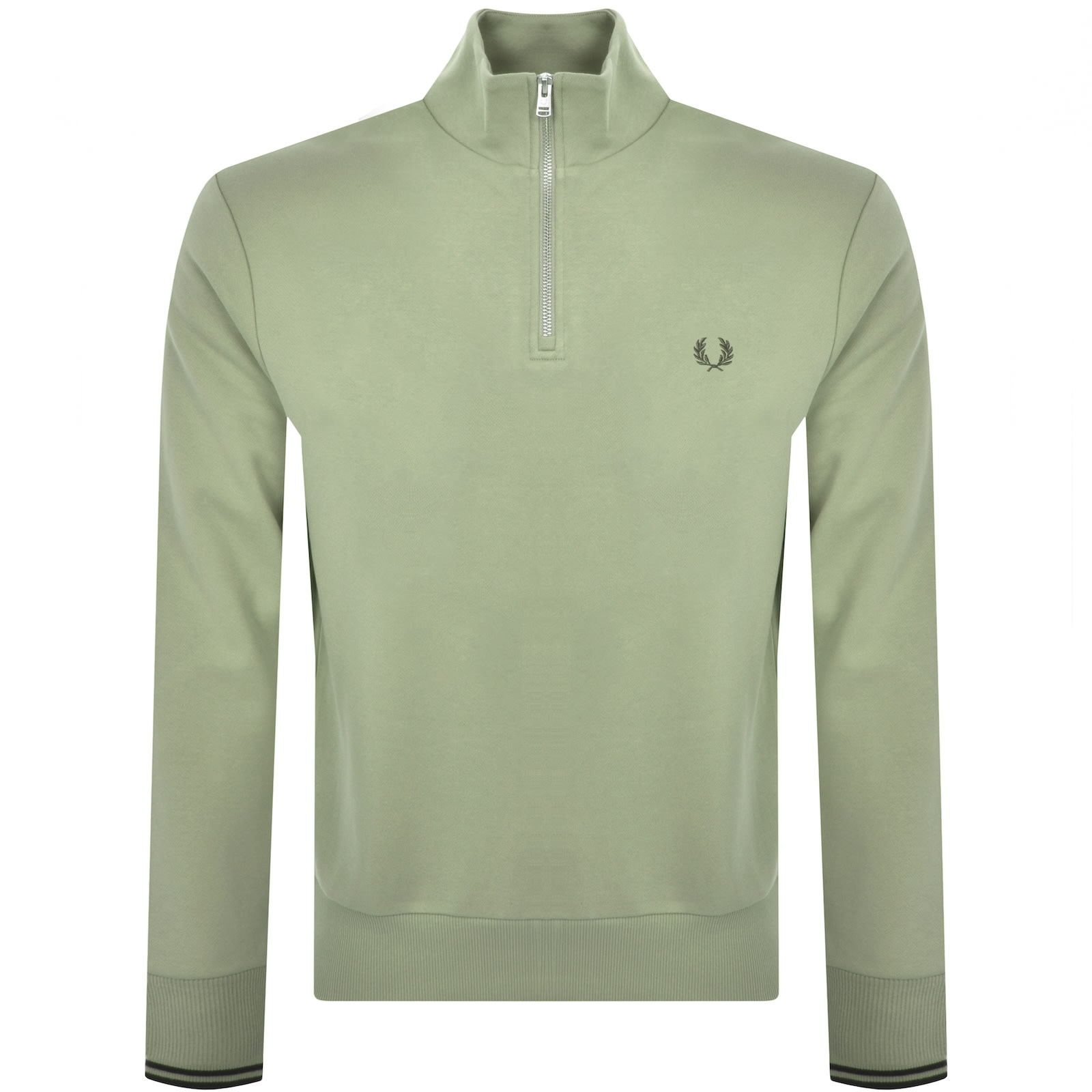 Fred Perry Half Zip Sweatshirt Olive Mint In Gray