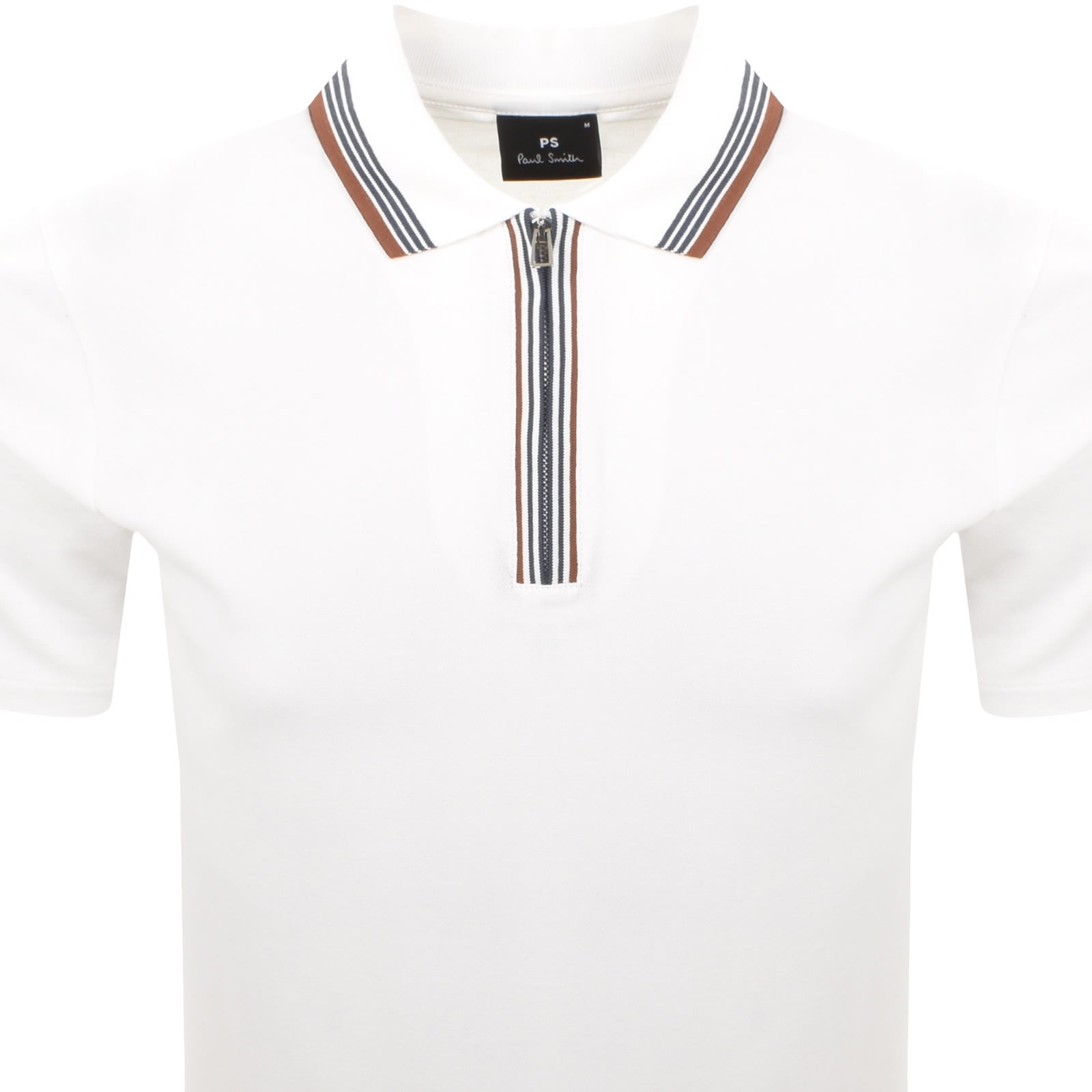 Paul Smith Regular Fit Short Sleeve Placket Stripe Zip Polo Shirt Off White In White