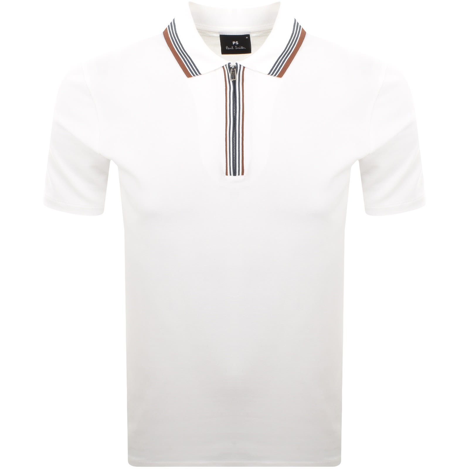 Paul Smith Regular Fit Short Sleeve Placket Stripe Zip Polo Shirt Off White In White