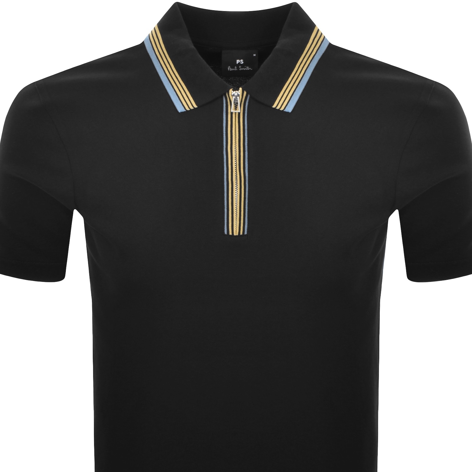 Paul Smith Regular Fit Short Sleeve Placket Stripe Zip Polo Shirt Black In Black