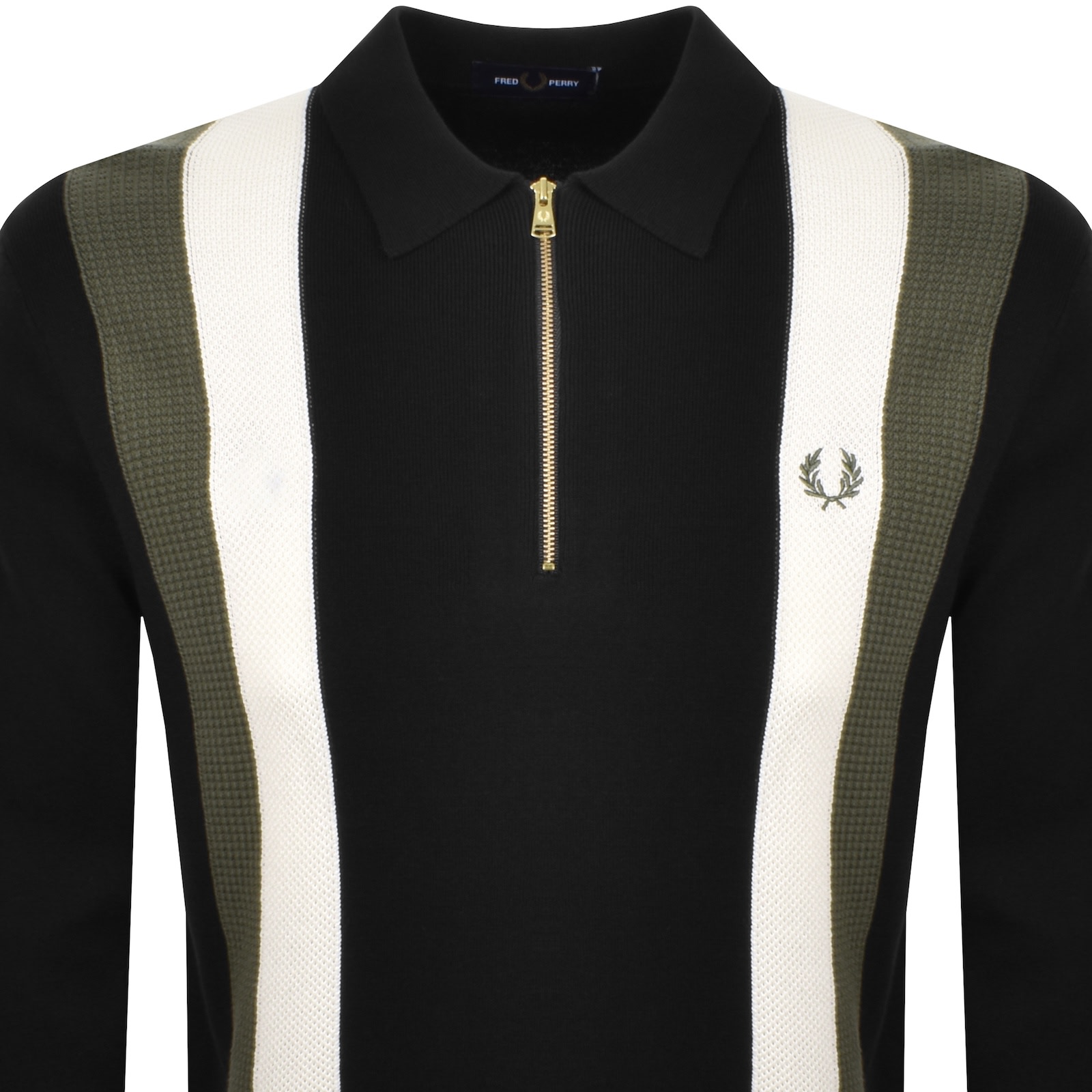Fred Perry Multi Textured Knit Polo Black In Black