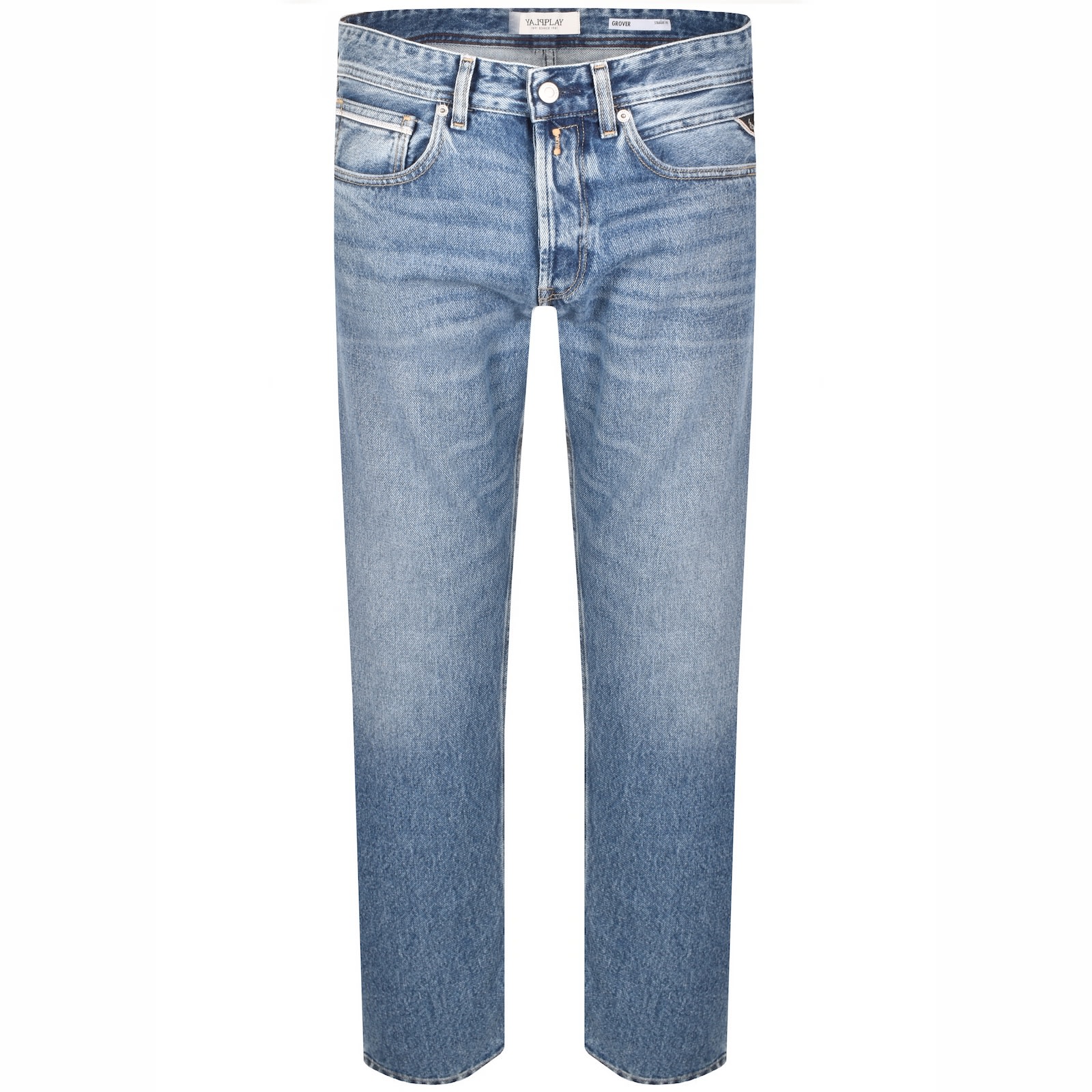 Replay Grover Straight Fit Mid Wash Jeans Blue In Blue