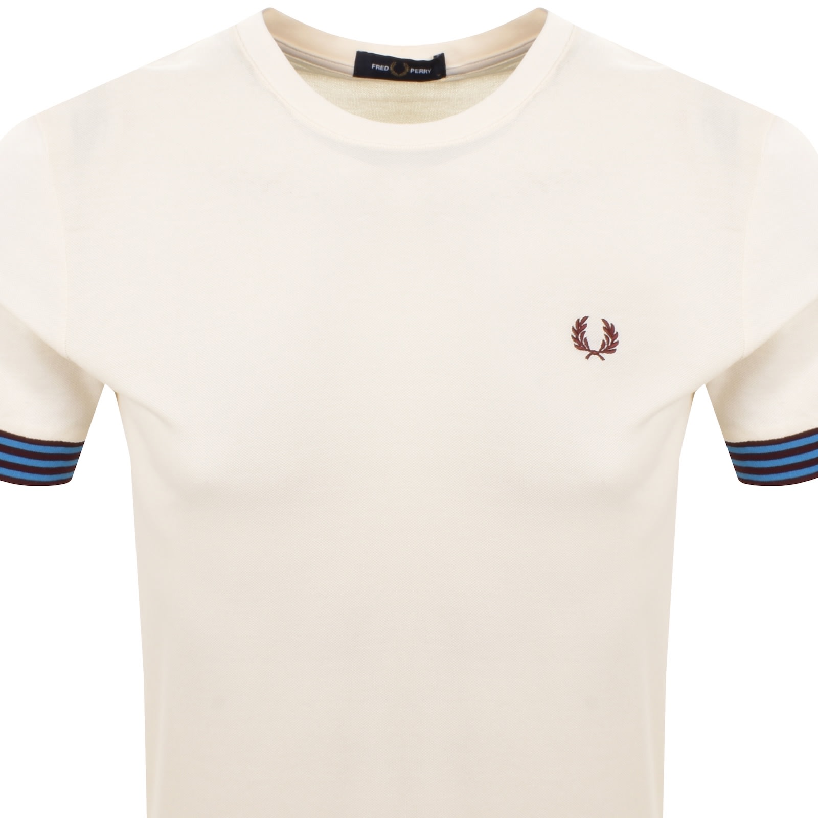 Fred Perry Striped Cuff T Shirt Ecru In White