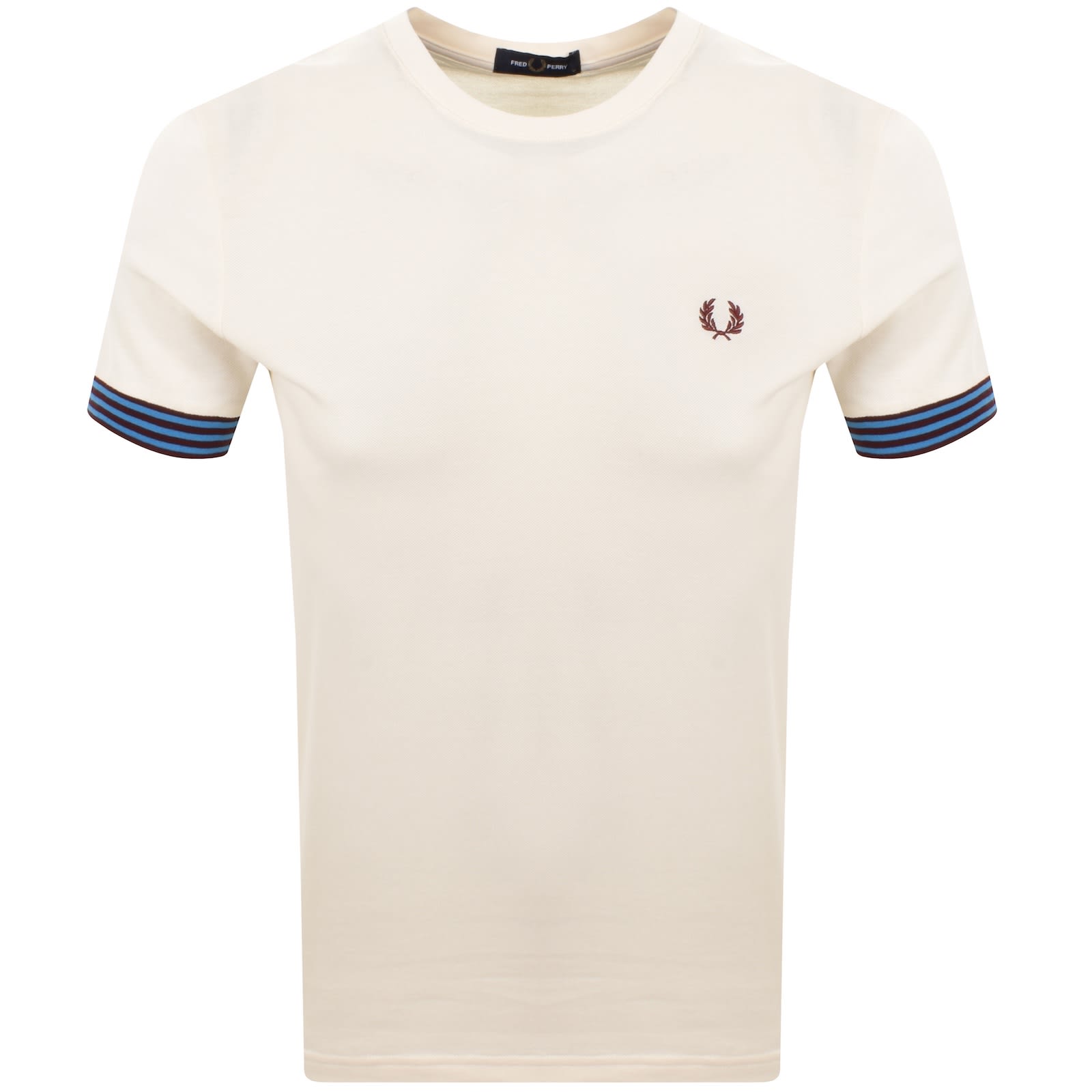 Fred Perry Striped Cuff T Shirt Blue